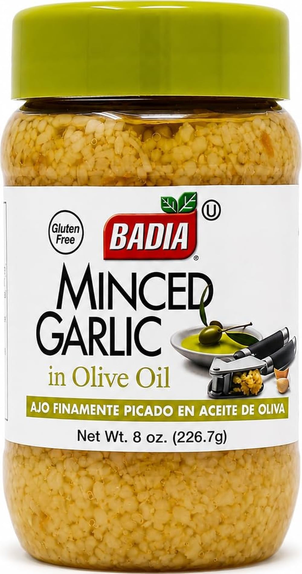 Badia Minced Garlic, 8 oz | Convenient minced garlic in olive oil for pasta, marinades, sauces, meats, vegetables, soups, and everyday cooking