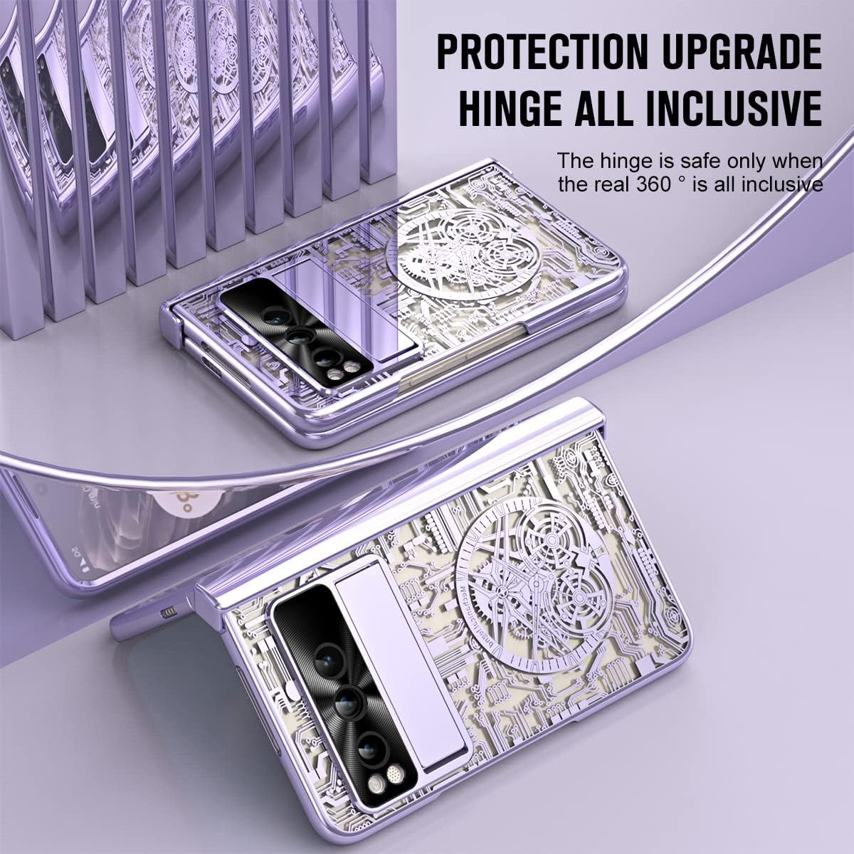 Compatible with Google Pixel Fold Case with Built-in Screen Protector, Hinge & Camera Guard, Slim Hard PC Protective Cover, Military-Grade Protection Pixel Fold Rugged Cover (Purple)