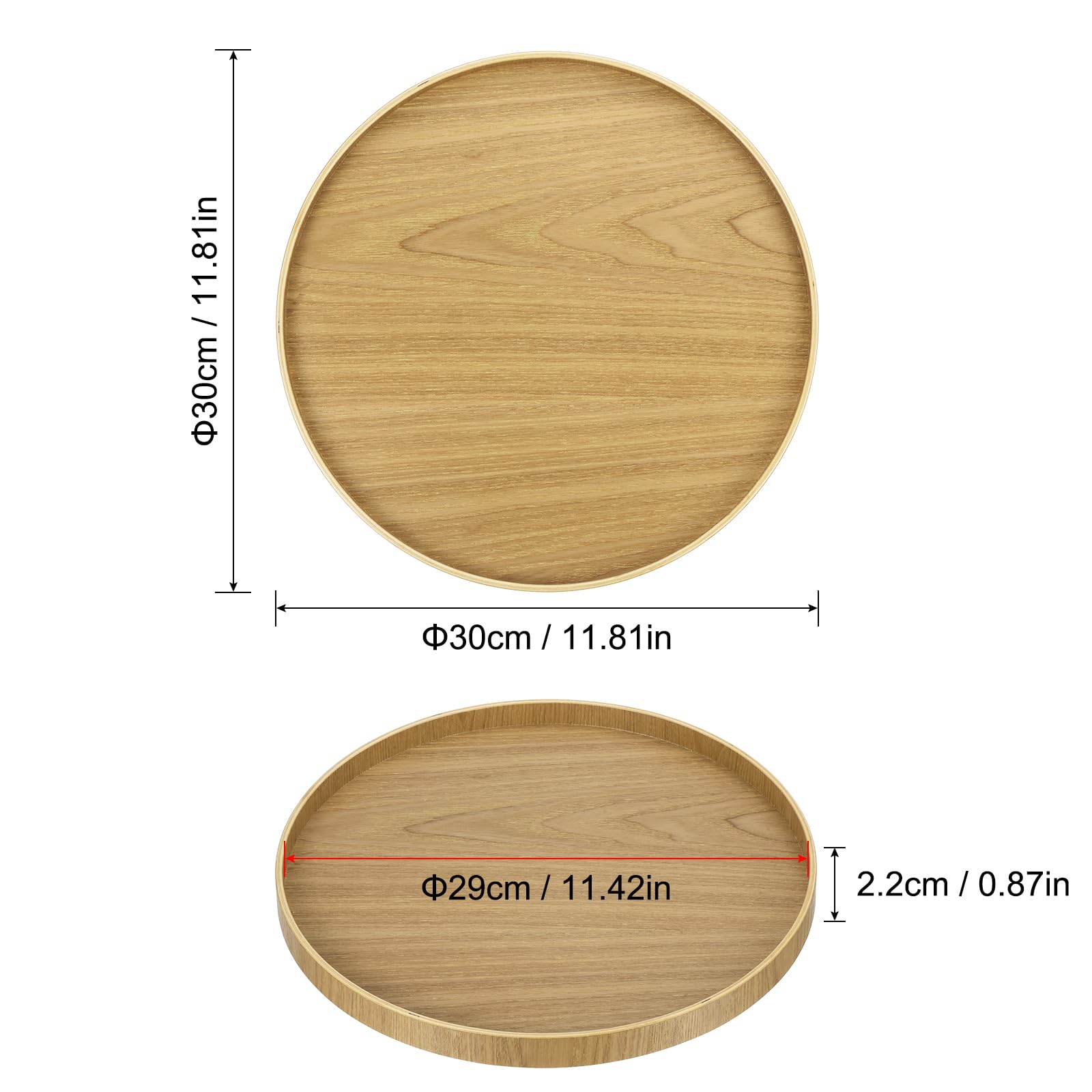 PATIKIL Legno Vassoio Vassoio 12", Rotondo Decorativo Piatto per Casa Arredamento Cucina Tavolo Porta Candele