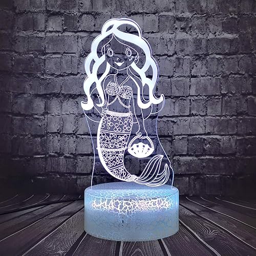 Miniatura 9 de Jinlycoo Lámpara de sirena óptica 3D de dibujos animados La Sirenita Luz nocturna para decoración de habitación de niñas y niños, lámpara de mesa