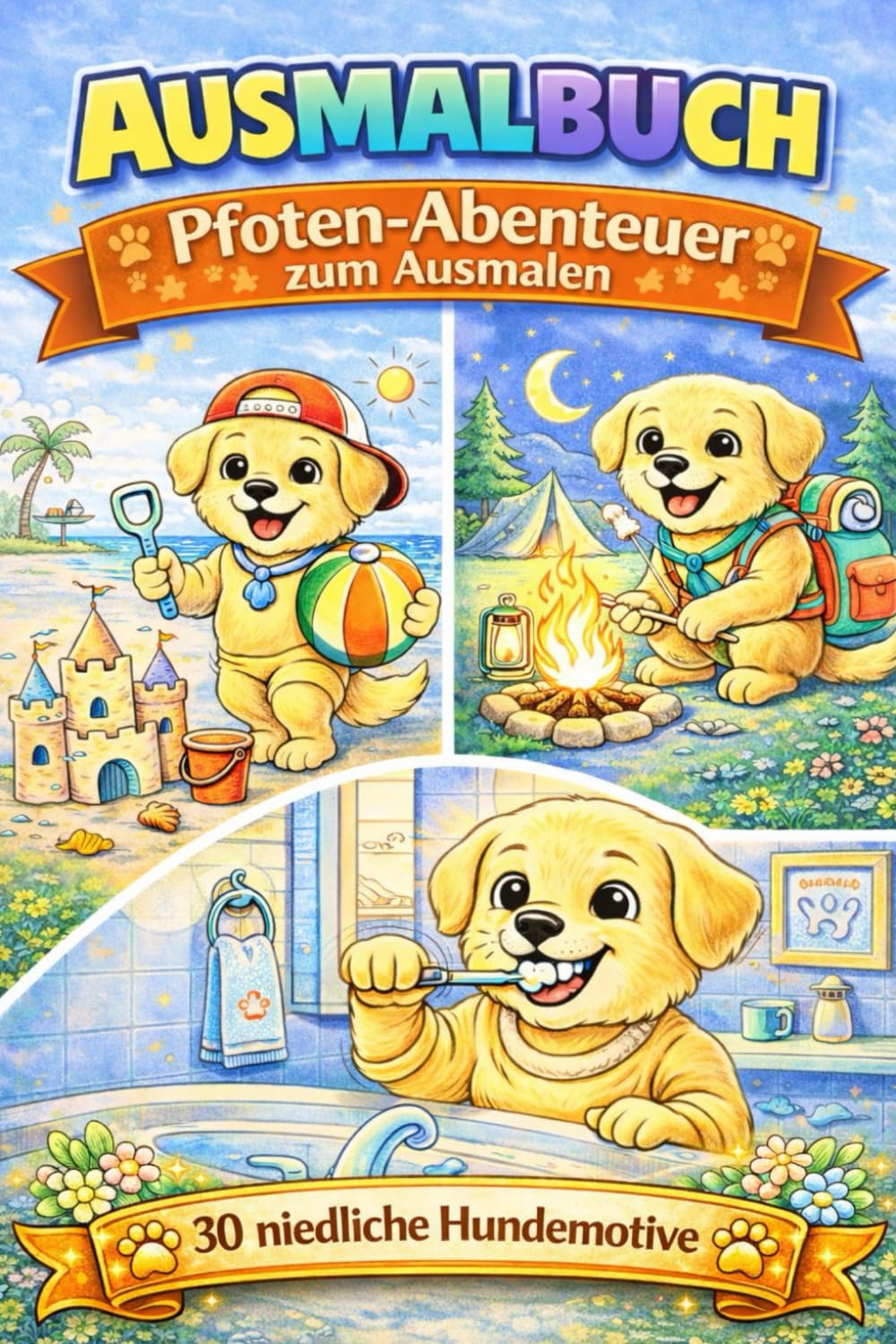 Ausmalbuch mit niedlichen Hundemotiven: 30 süße Hundemotive zum Ausmalen