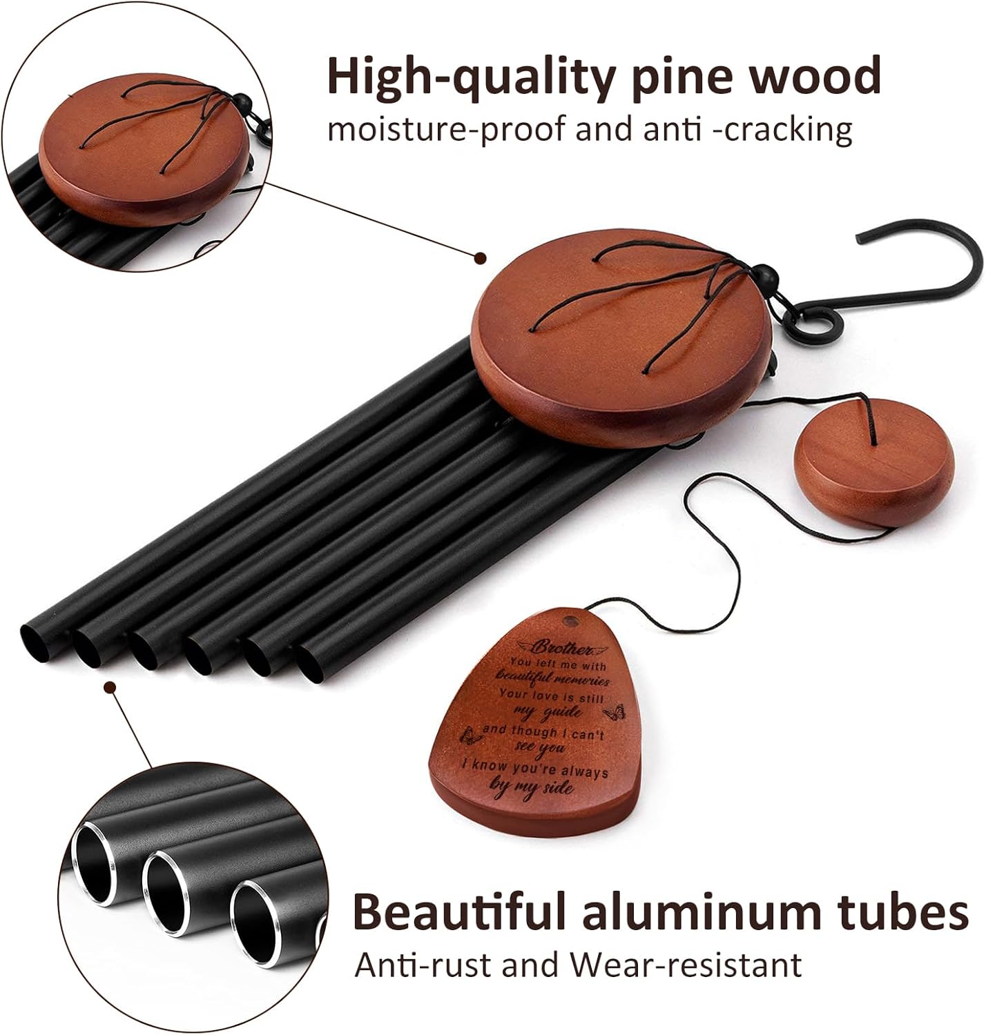 Memorial Gifts for Loss of Brother,Memorial Wind Chimes 25'', Loss of Brother Sympathy Gifts, Home Decor Outdoor Garden, Soothing Melodic Tones with Mute Option - Image 5