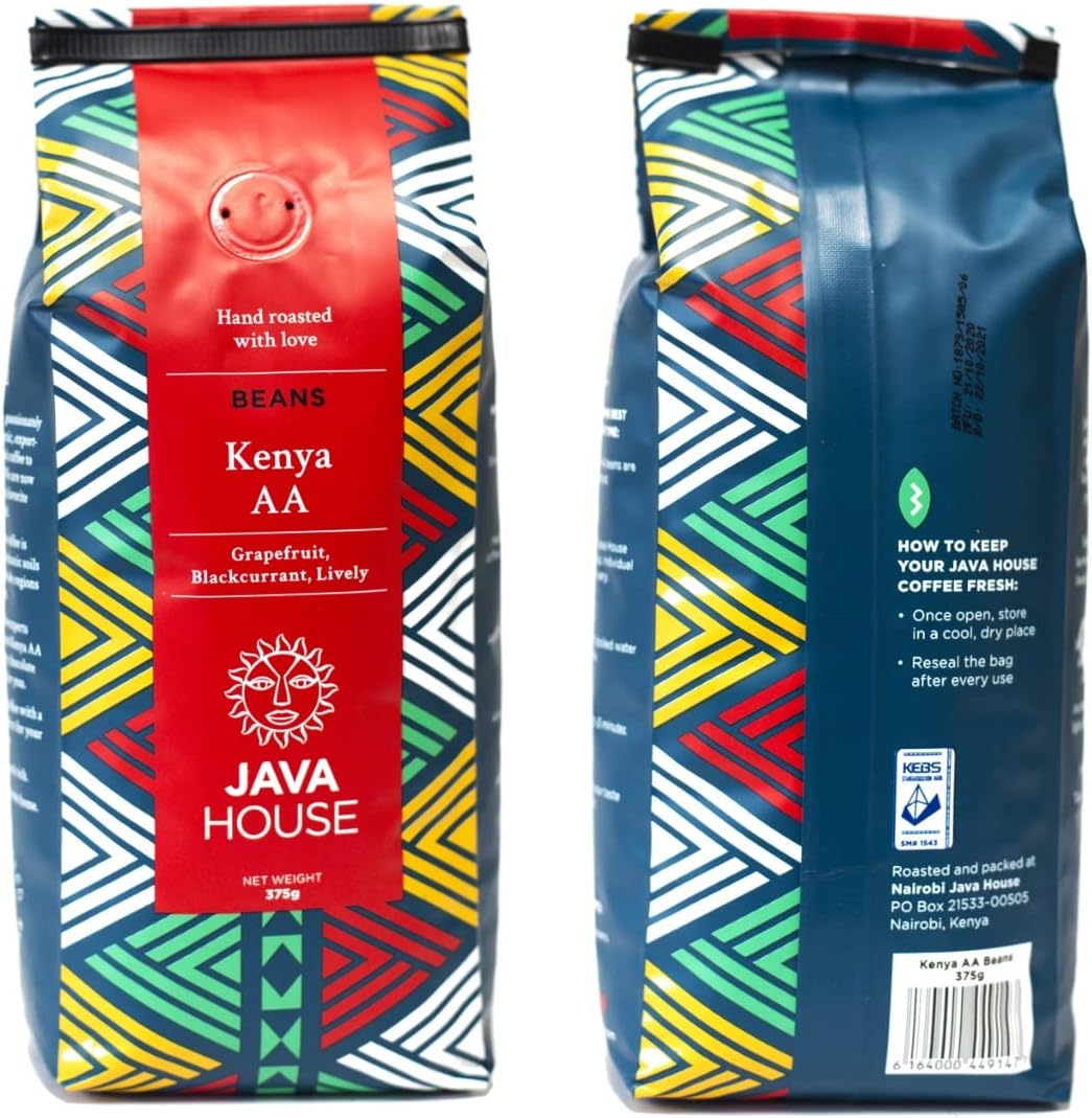 Kenya AA Specialty Coffee Beans - Medium Roast, Single Origin Arabica Kenyan Coffee. Fair Trade, 375gms (Pack of 2)