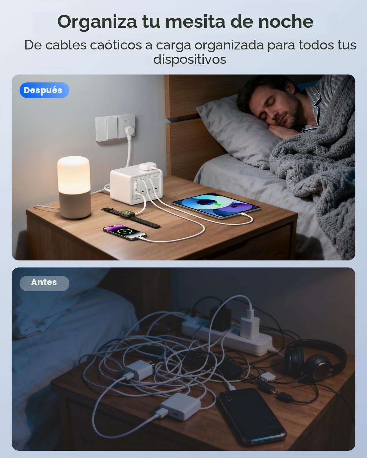 Gitryin Estación de carga de escritorio 12 en 1 con 4 cargadores de pared retráctiles, regleta de alimentación USB-C de 40 W con 4 CA, 4 USB C, 4 cables tipo C de 33.5 pulgadas, cable de extensión con