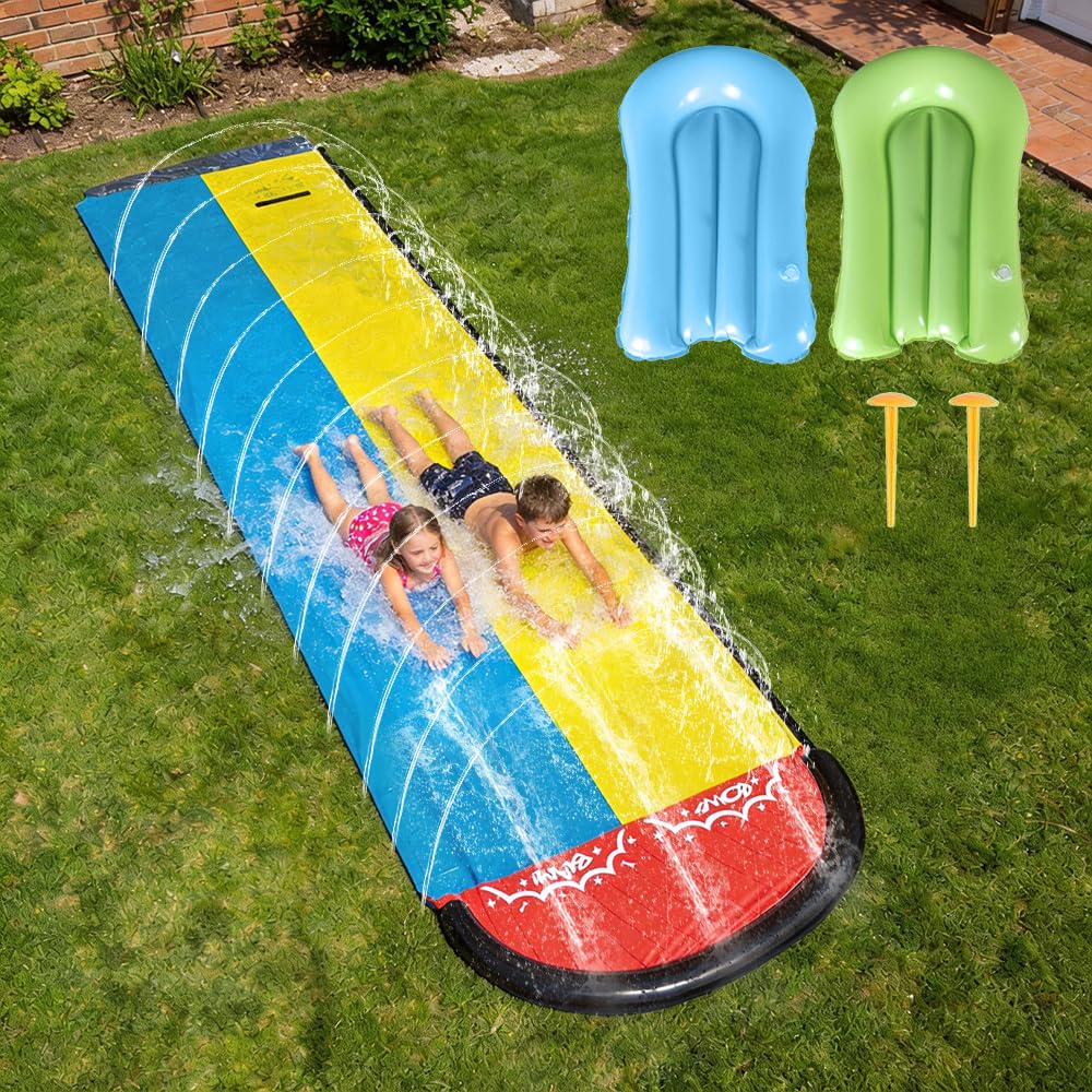 Wasserrutsche Garten 6,1 x 1,4 m Double mit 2 Bodyboards, Wasserrutschbahn mit Sprinkler