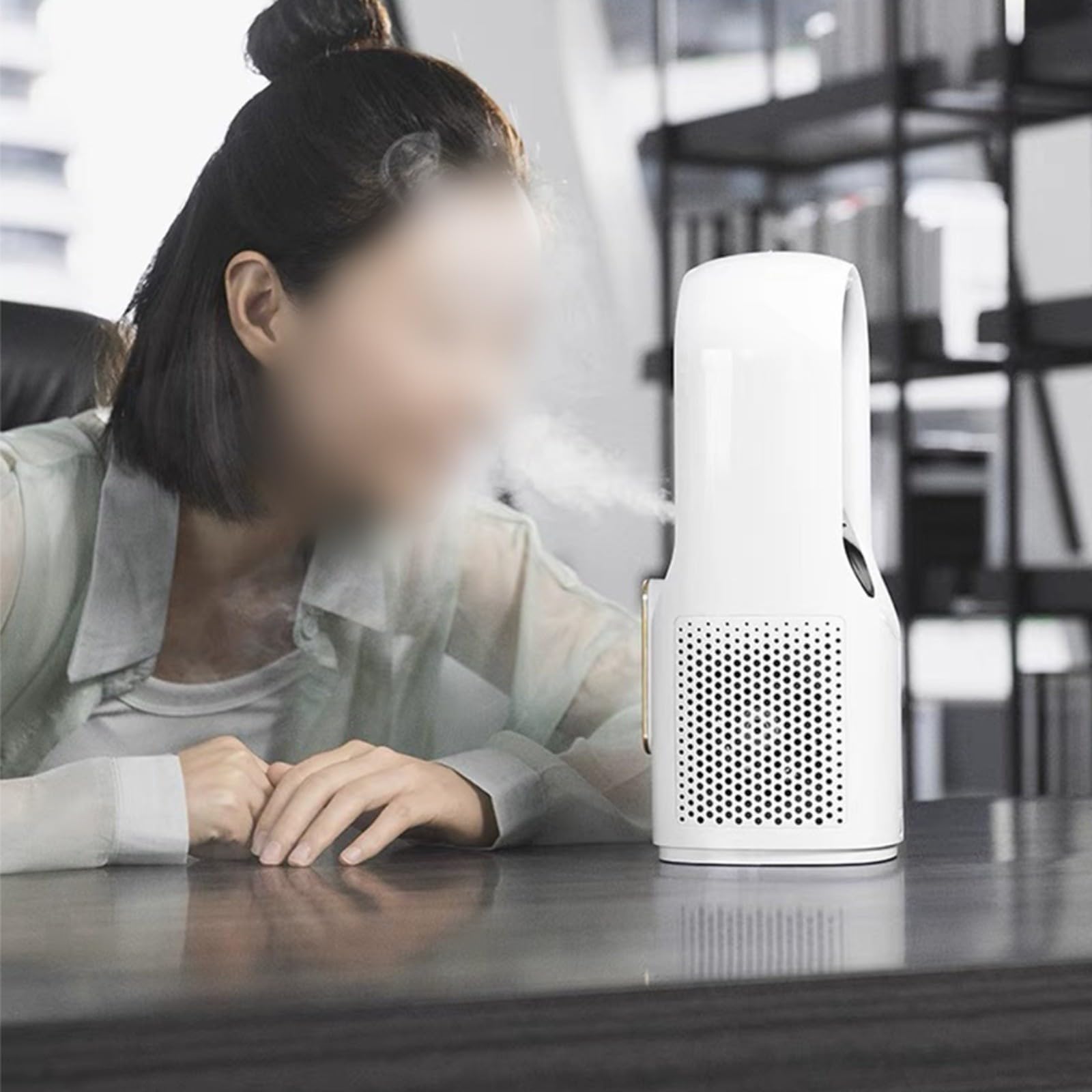 Ventilatore da scrivania senza pale, silenzioso ventilatore portatile da tavolo con oscillazione di 106°, display a LED e luce notturna, unità di raffreddamento per camera da letto e