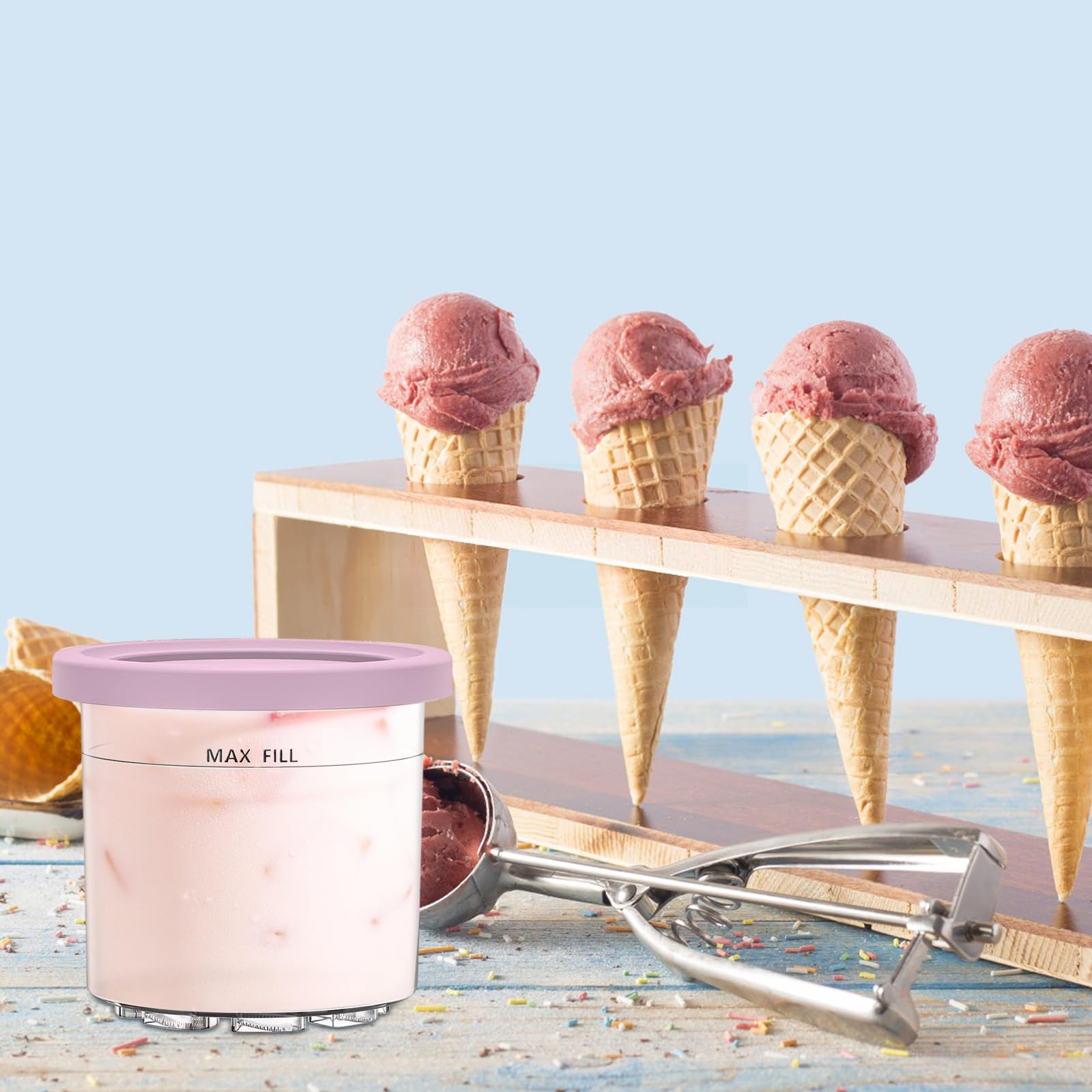 Confezione Da 4 Contenitori Per Gelato Ninja Creami (Pinte) Con Coperchi, Manicotti Isotermici, 4 Cucchiai E 160 Etichette – 453 G – Compatibili Con NC299AMZ