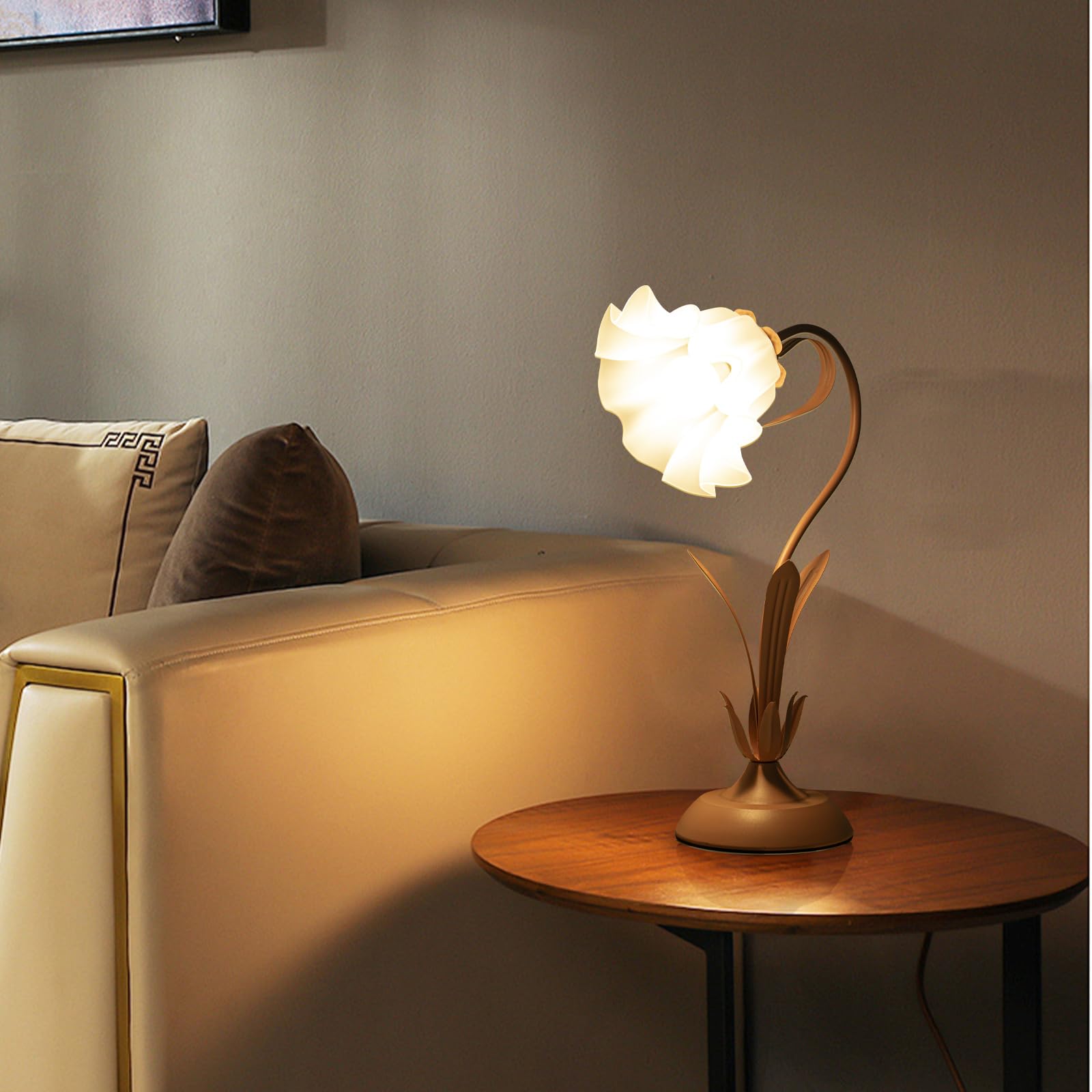 Rosa Lamparas De Mesita De Noche,IluminacióN De Tres Tonos Lampara Escritorio Pantalla AcríLica Con Lirio Del Valle,Lampara De Mesa Perfecto Para Chica Dormitorio,Cabecera,Estudio,Regalo