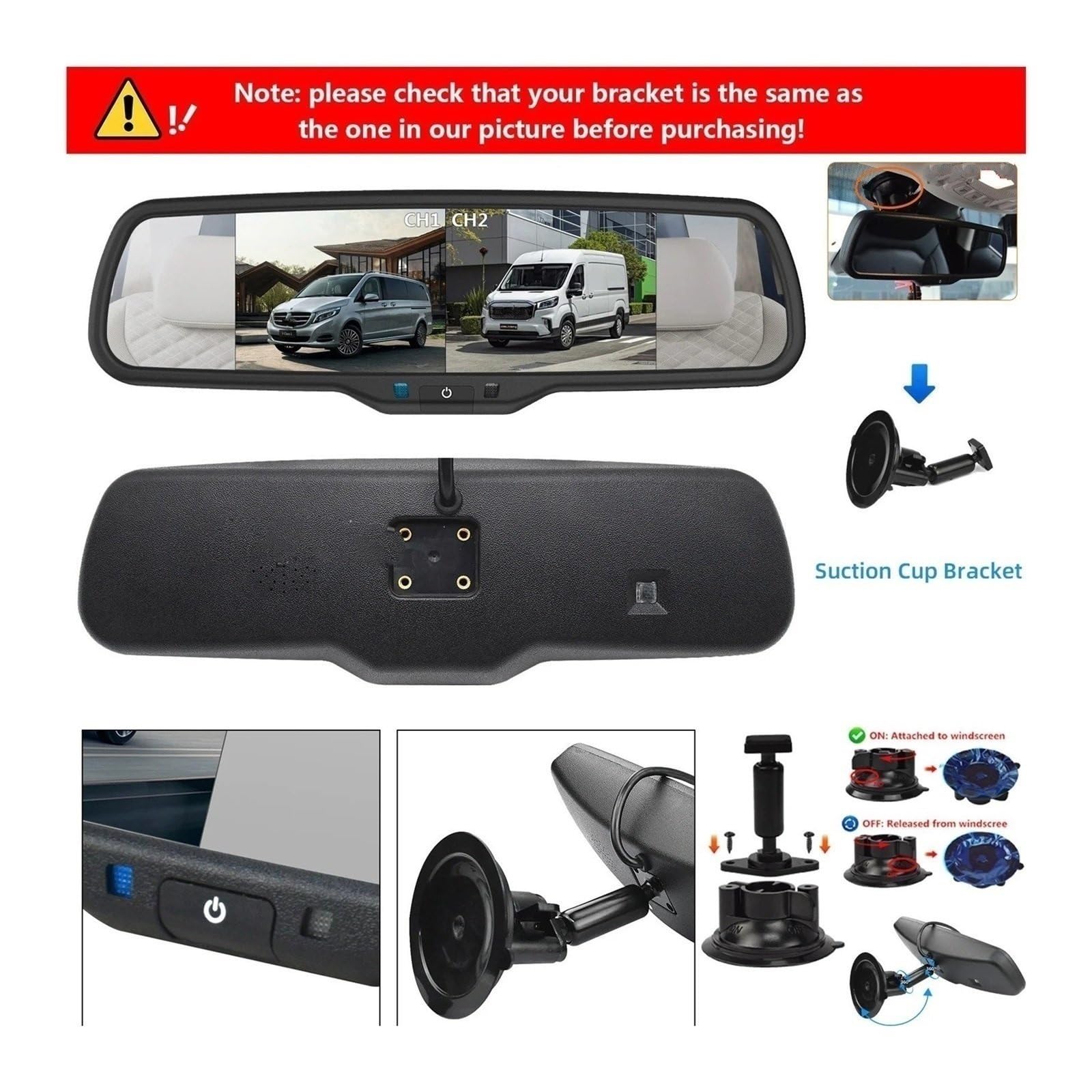 Cámara De Respaldo para Ford para Transit para Custom (Mayo 2016-presente) Cámara Marcha Atrás con Luz Freno con Monitor Espejo Pantalla Dividida Cámara Visión Trasera(1.5 Bracket Kit)