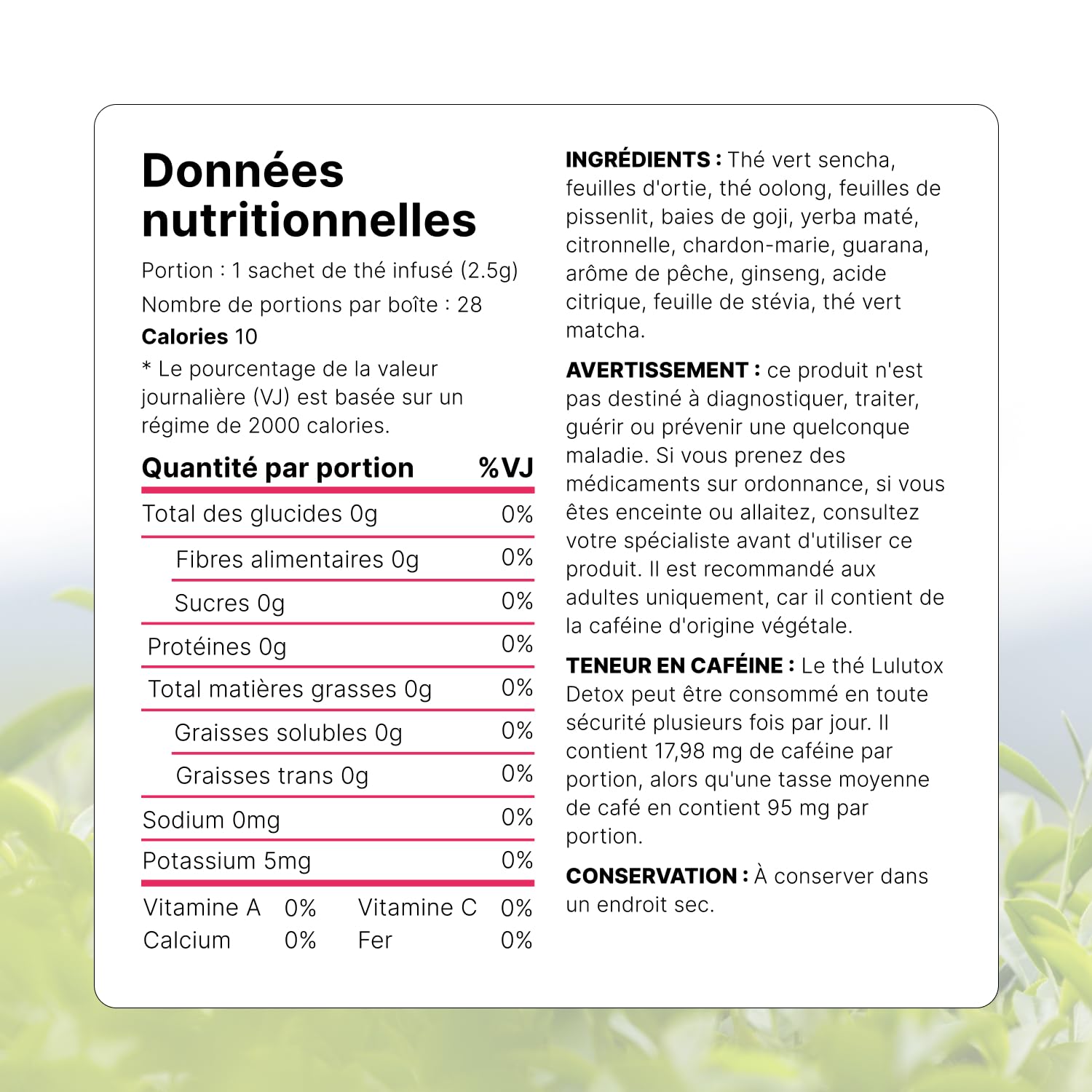 LULUTOX Thé Détox – Mélange de Plantes pour le Bien-être avec Pissenlit, Ginseng et Gingembre – Infusion pour Ballonnements, Ménopause, Gestion du Poids et Vitalité – 28 Sachets