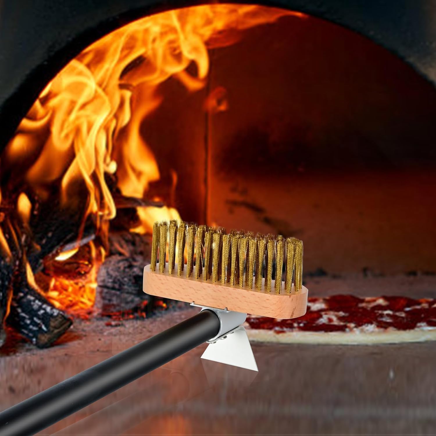 Spazzola per Forno per Pizza con Raschietto, Spazzola per Griglia con Setole in Ottone e Manico, Lunghezza Totale 89 cm o 129 cm, Accessori per Forno per Pizza