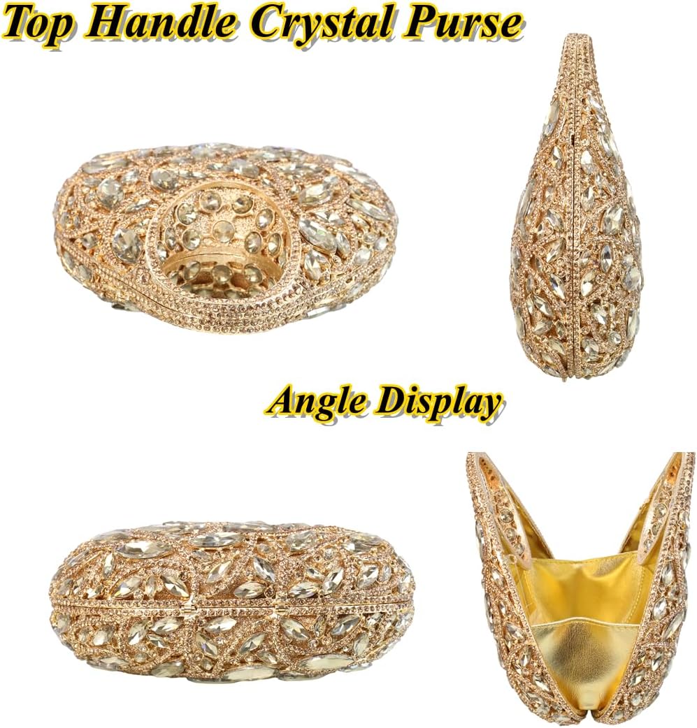 Women Elegant Top Handle Rhinestone Evening Bag Shiny Diamond Crystal Clutch Purse Gems Wedding Party Prom Handbag