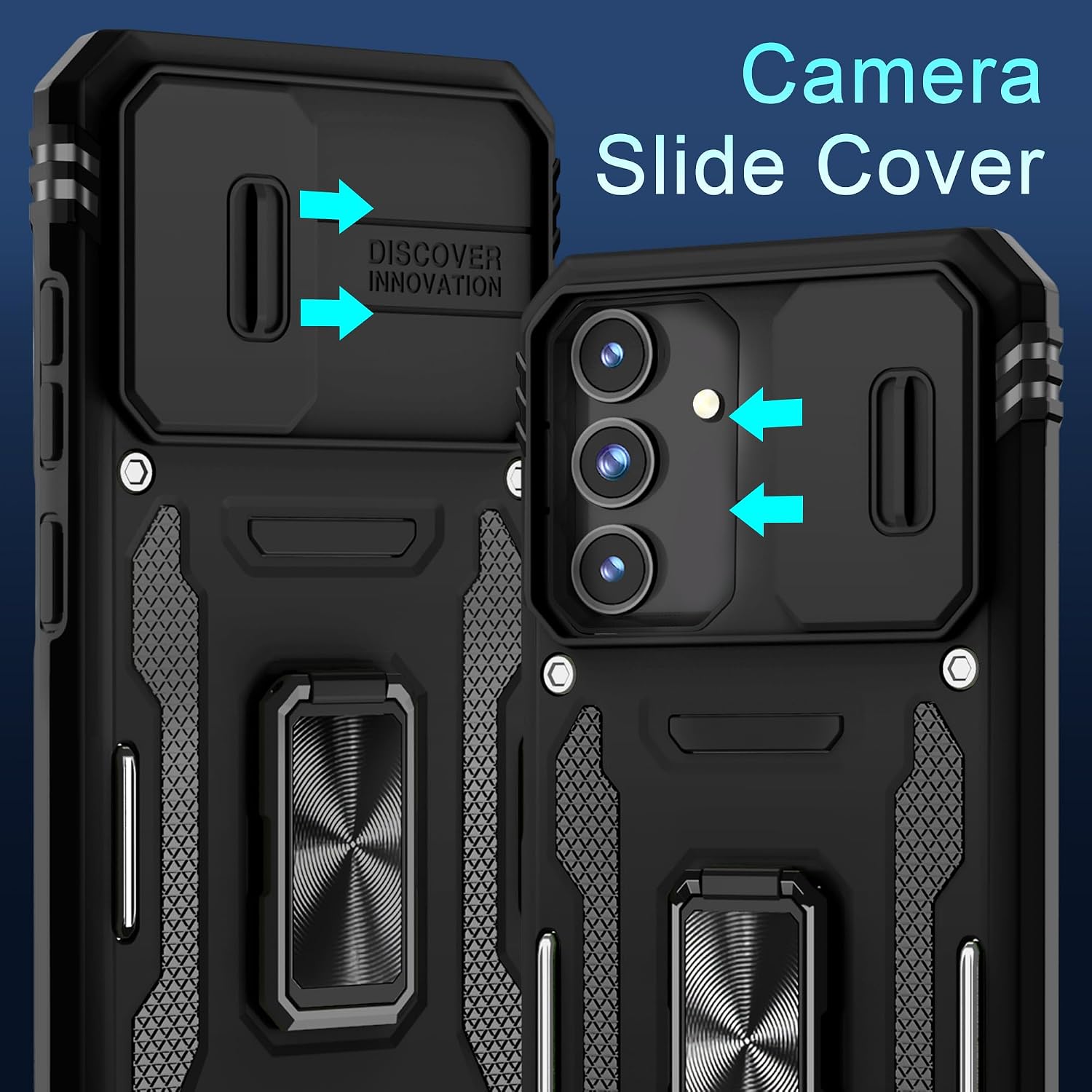 Condition photo showing New/Like New for deerlamn case for samsung galaxy s25 plus/s24 plus 6.7-inch with slide camera cover+screen protector(1 pack), rotated ring kickstand military grade shockproof protective cover-black s25 plus-6.7 inch black