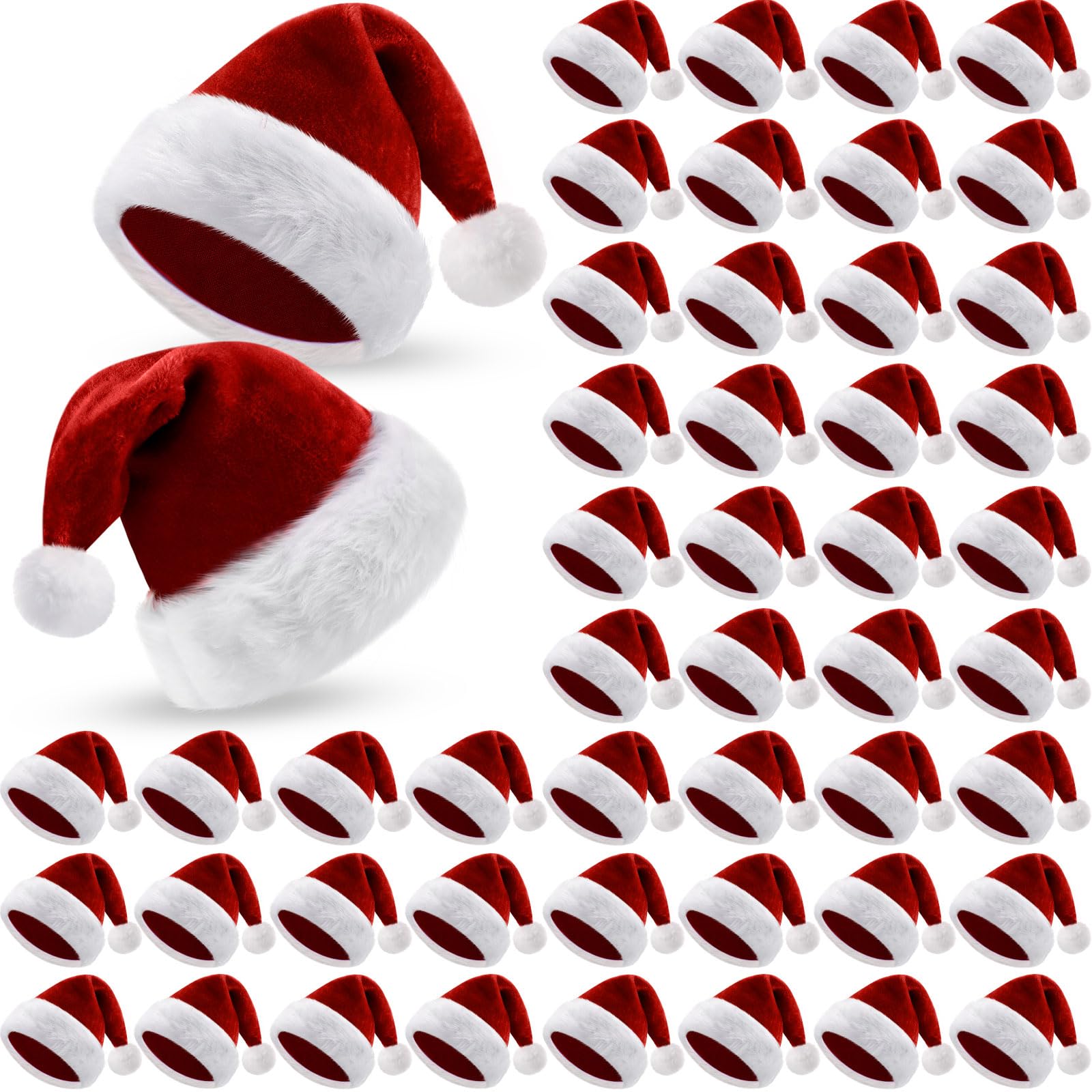 Vicenpal Weihnachtsmütze, Plüsch, Samt, Partyzubehör für Männer und Frauen, Weihnachtsfeier, 50 Stück