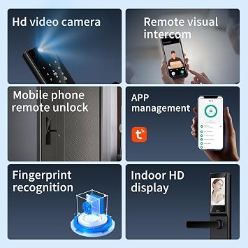Smart Lock with Camera 4.5 Inch Screen BT Keyless Entry Door Lock TY APP/Fingerprint/Password/Card/Mechanical Key Unlocking Methods Door Lock for 40-120mm Thickness Office Home Door