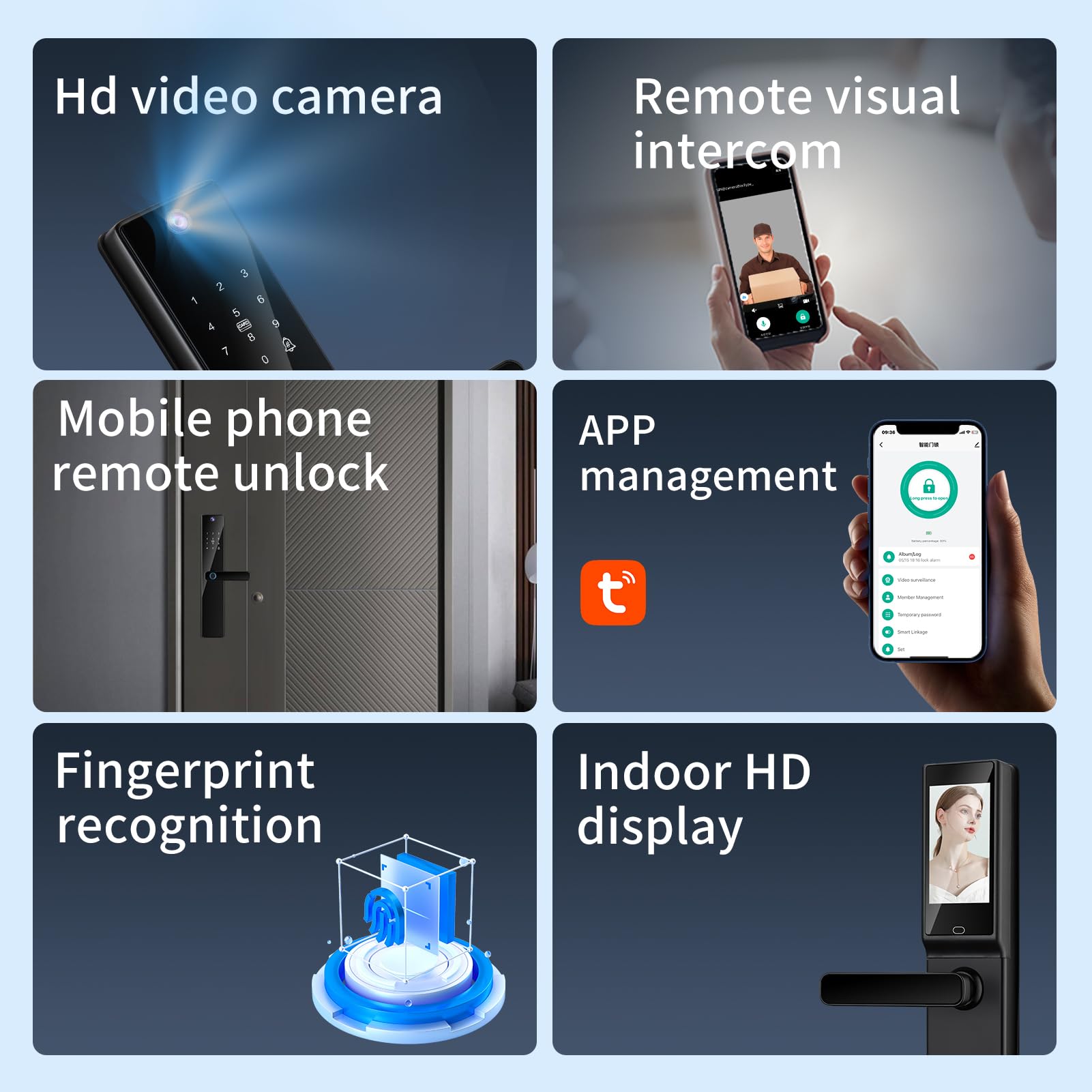 Smart Lock con Fotocamera Schermo da 4,5 Pollici BT Serratura Senza Chiave per Porta APP Impronta Digitale Password Card Chiave Meccanica Sblocco Serratura per Porta di Spessore