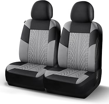 HChengkikz Car Seat Covers Front Seat, Cloth Car Seat Covers, Washable, Easy Setup, Airbag Compatible, Universal Automotive Seat Protectors Fit for Most Cars, Sedan, Truck, SUV Black + LightGray