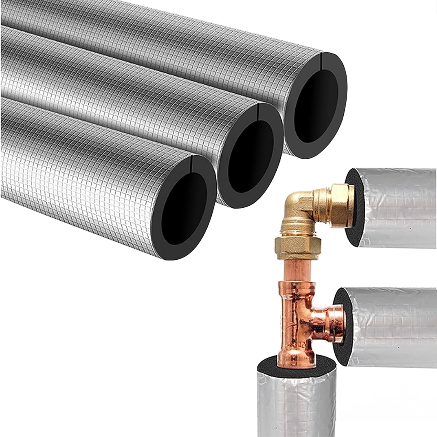 Manguito aislante for tuberías de agua, 3 tubos de espuma aislante, cubiertas huecas, espuma for aire acondicionado, cubiertas precortadas(ID165mm/THK50mm)