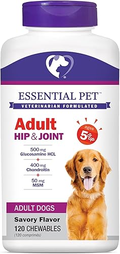 Essential Pet Products - Tableta masticable para perros adultos con soporte para cadera y articulaciones 500 mg de glucosamina y 400 mg de