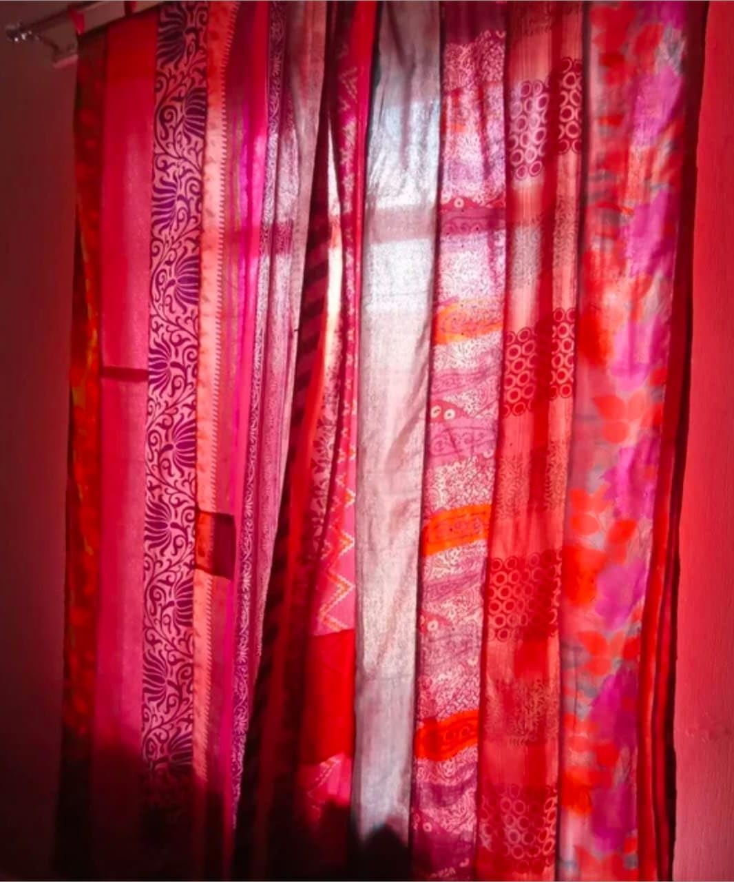 ZENAURA 2 piece of Indian Silk saree Curtain Theme Printed Saree Curtain Window Panel for Bedroom & Living Room (Brown)