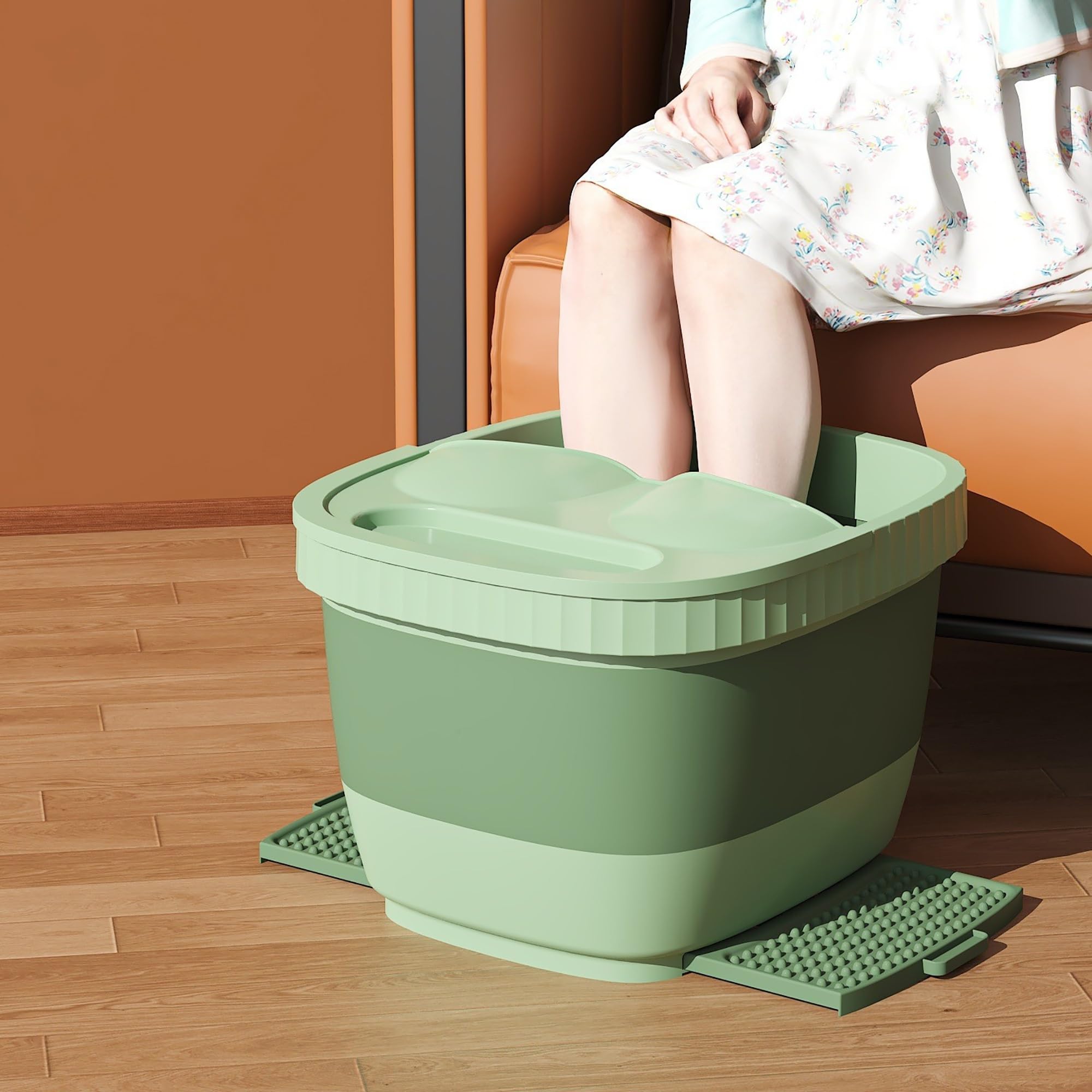 Foot Bucket For Soaking Feet Basin Collapsible Foot Bath Basin For Soaking Feet,Foot Soak Tub,Plastic Foot Bucket With Massage Acupoint Bump Massage Dots And Retractable Footrest ( Color : Green , Siz