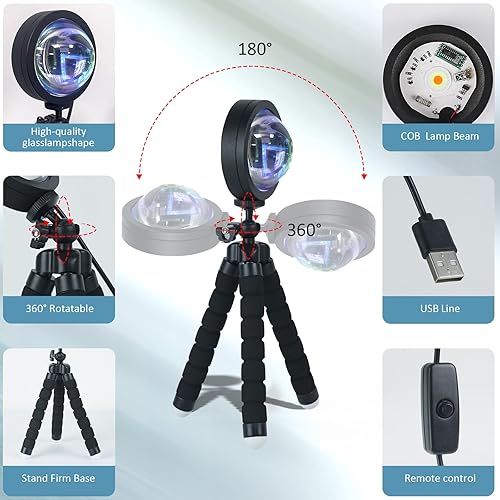 Miniatura 2 de Balkwan Lámpara de puesta de sol con rotación LED romántica y moderna, soporte de suelo, luz nocturna con USB para sala de estar, dormitorio,