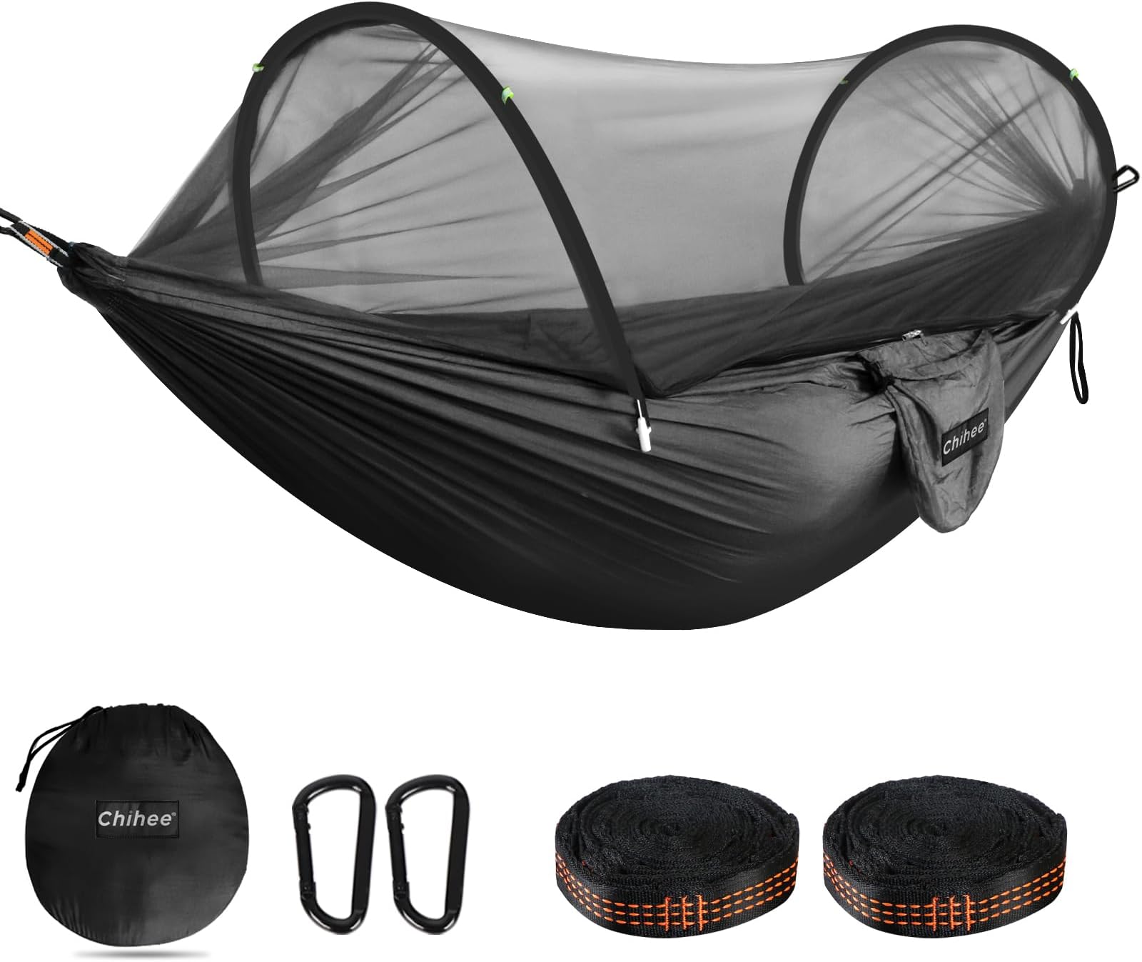 Chihee Ultra-Light Travel Camping Hammock Pop-up Net Hammock 660lbs Load Capacity,Breathable,Quick-Drying Parachute Nylon 2 Premium Carabiners,2 Tree Slings Included for Outdoor Backpacking Hiking