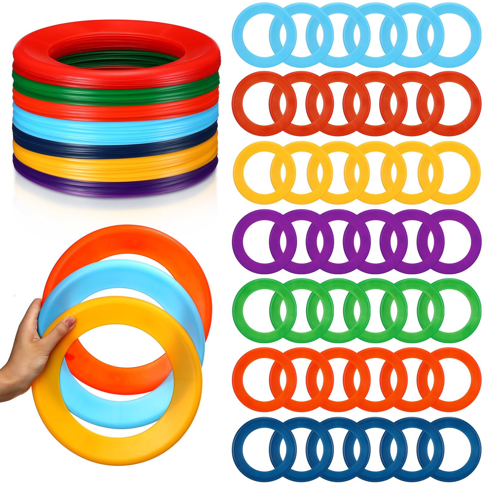 Lenwen 48 Pcs Kid’s Flying Rings Flying Disc for Kids Soft Flying Ring Outdoor Pool Disc for Beach Camping Yard Lawn Backyard Garden Pets Games Party Favors, Assorted Colors