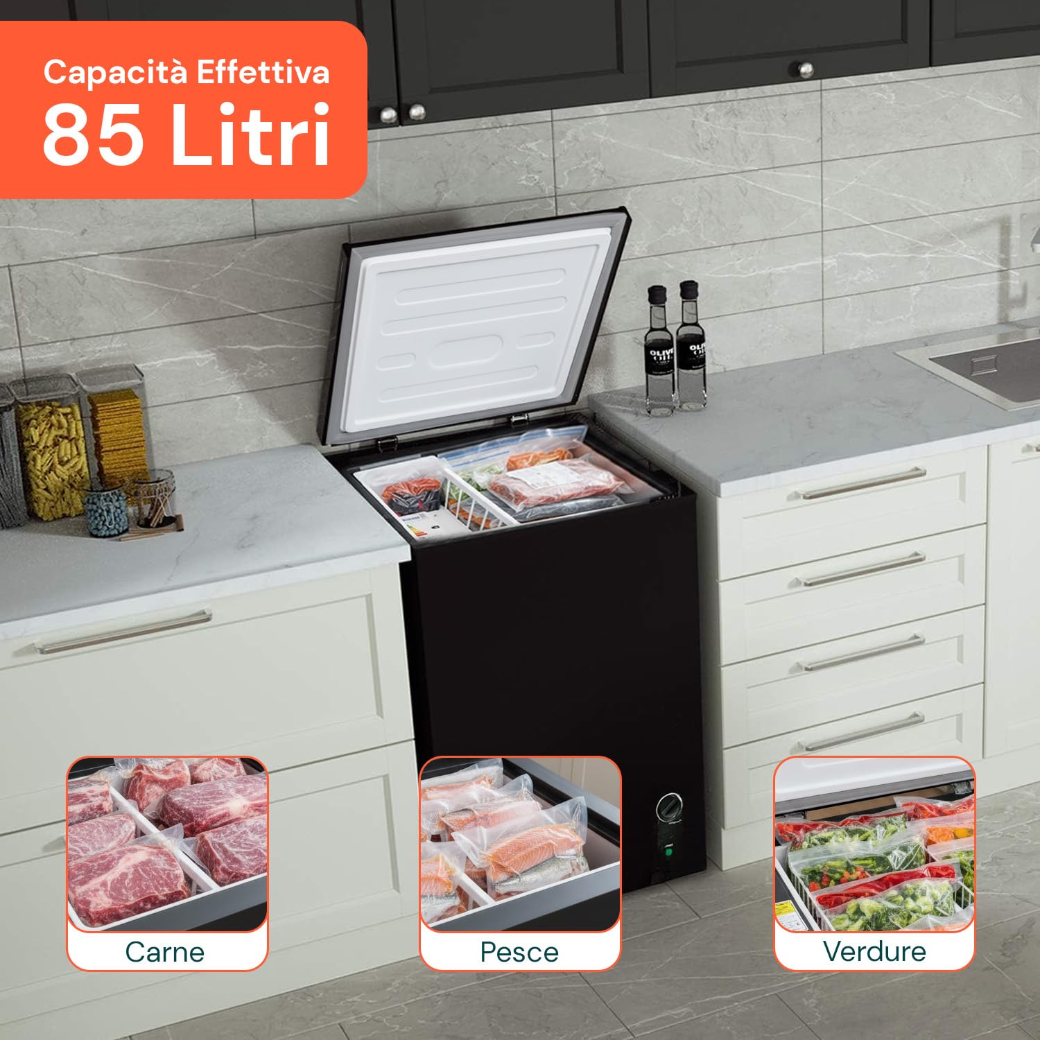 Wintem – Congelatore Libera Installazione a Pozzetto 99L per Casa e Ufficio, Doppia Funzione Frigo e Freezer, Termostato Regolabile a 7 Livelli, Basso Consumo e Funzionamento Silenzioso