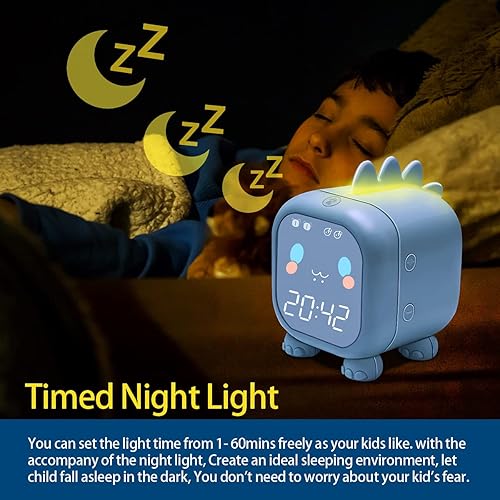 Miniatura 2 de Reloj despertador para niños con dinosaurio, reloj despertador digital para dormitorio de niños, bonito reloj de noche para niños, aprendiz de sueño