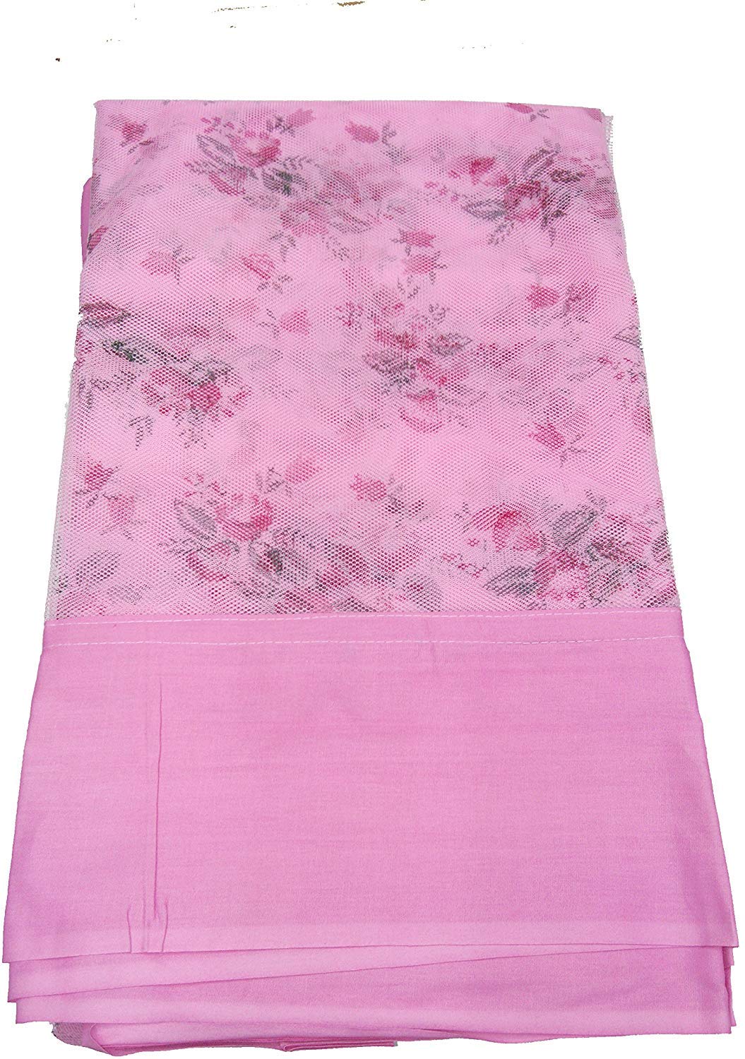 APS Quick and Easy Installation Bed Curtain 7x7 ft Large Size Bed Pink Printed Heavy Quality Polyester Soft Net