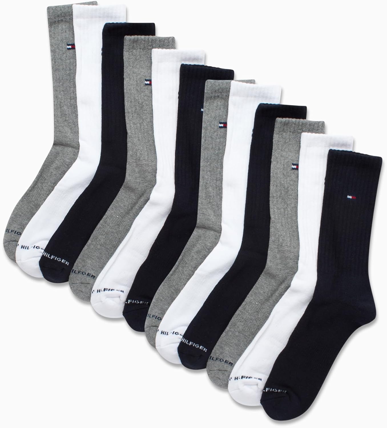 Tommy Hilfiger Mens Crew Socks - 12 Pack Cotton Blend Cushioned Athletic Performance Crew Length Running Socks for Men - Image 3