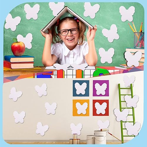 Miniatura 5 de 72 recortes de papel en blanco troquelados con forma de mariposa blanca para maestros y niños, proyectos de manualidades, decoración de tablón de