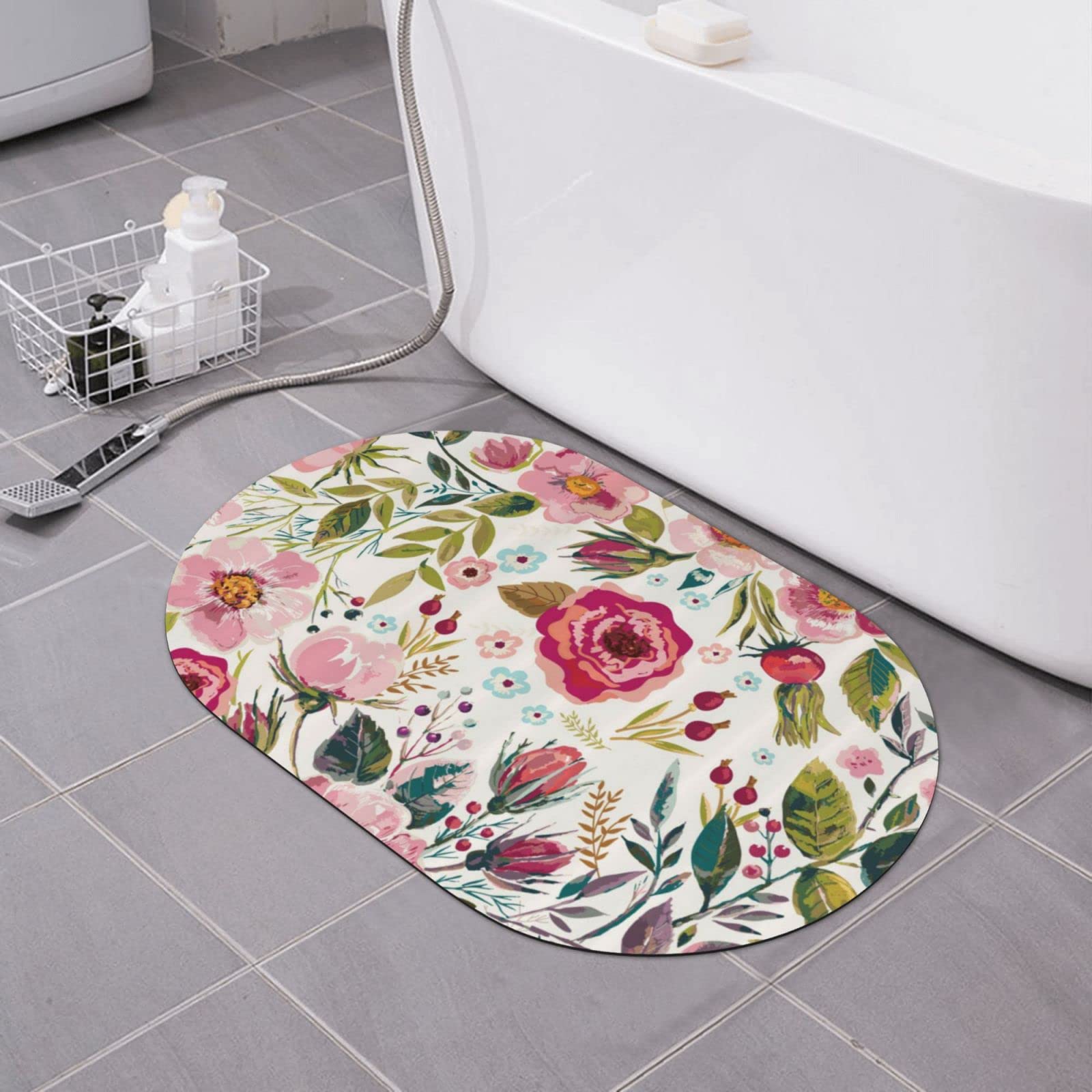 Tapis de bain super absorbant 40x60 cm à séchage rapide motif floral