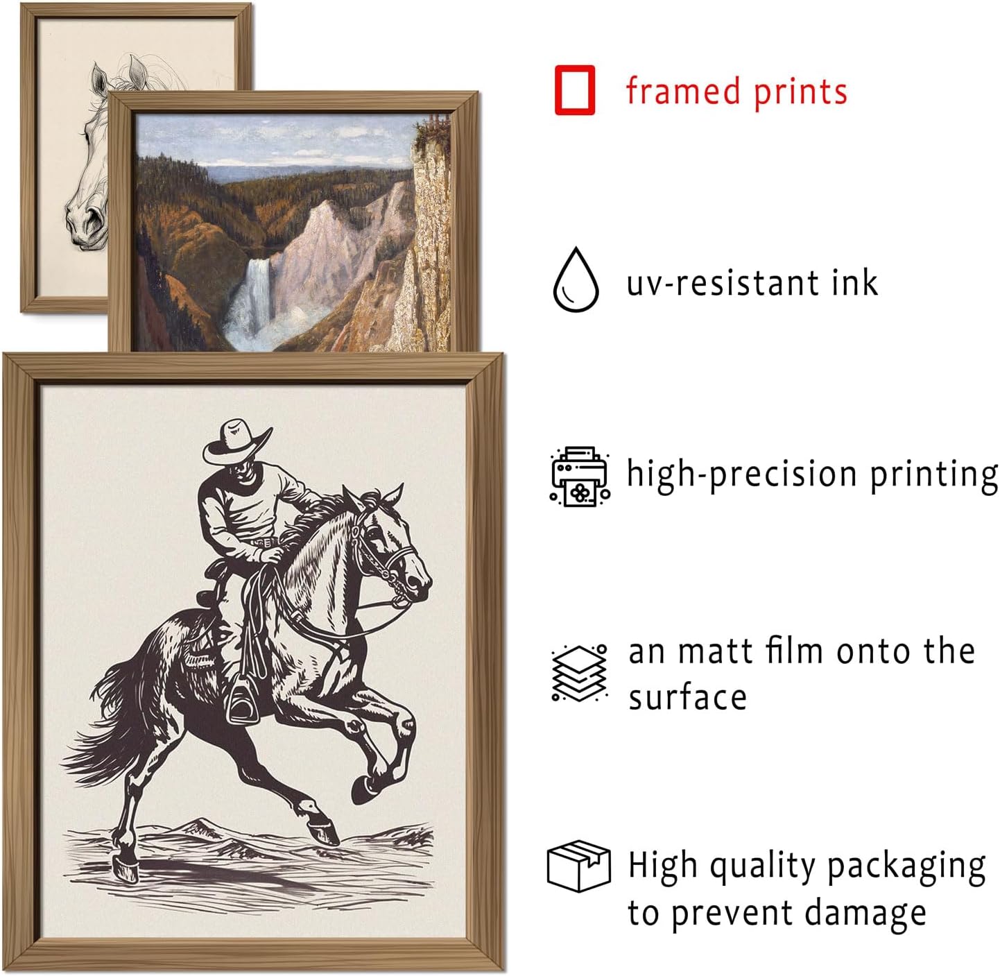 ANERZA 16 PCS Framed Western Wall Art Decor, Southwestern Gallery Wall Frame Set Prints for Bedroom Bathroom, Cowboy Posters for Living Room Aesthetic, Dorm Home Artwork Collage Kit