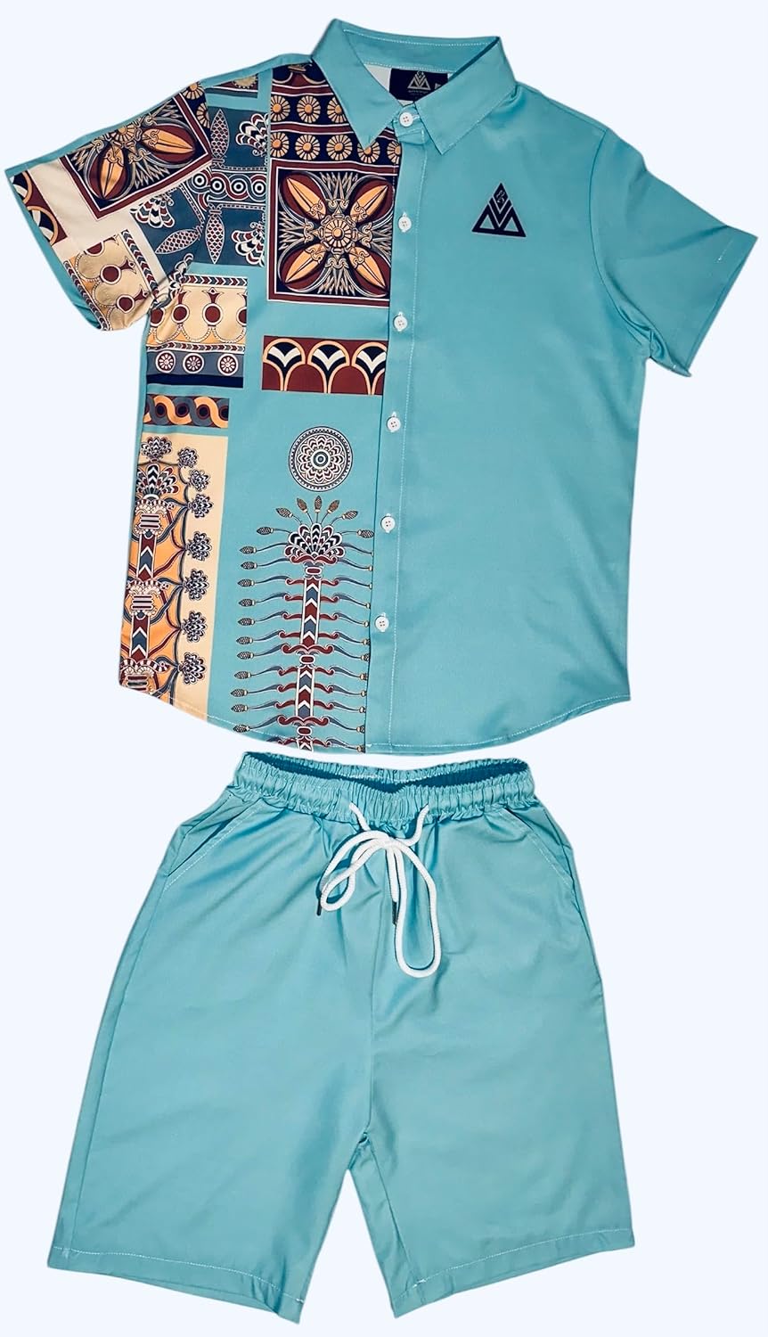 BV Button Down Summer Set, Short Sleeve Shirt and Shorts, Tribal Art Pattern, Anti-Wrinkle, 3 Colours Available