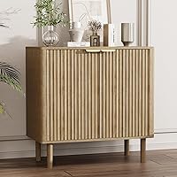 IKALIFE Modern Fluted Oak Sideboard Buffet Cabinet - 31.5" Credenza with Doors, Adjustable Shelves & Storage for Living Room, Dining, Kitchen