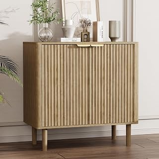 IKALIFE Modern Fluted Oak Sideboard Buffet Cabinet - 31.5" Credenza with Doors, Adjustable Shelves & Storage for Living Room, Dining, Kitchen