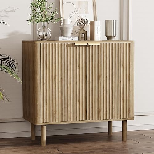 Sideboard Buffet Cabinet with Storage, Modern Fluted Accent Credenza with