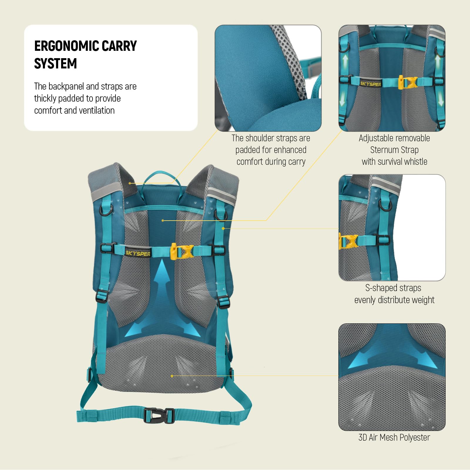SKYSPER Zaino da Trekking 25L Zaino Escursione | Con Copertura Anti-Pioggia Zainetto per Montagna Trekking Viaggio