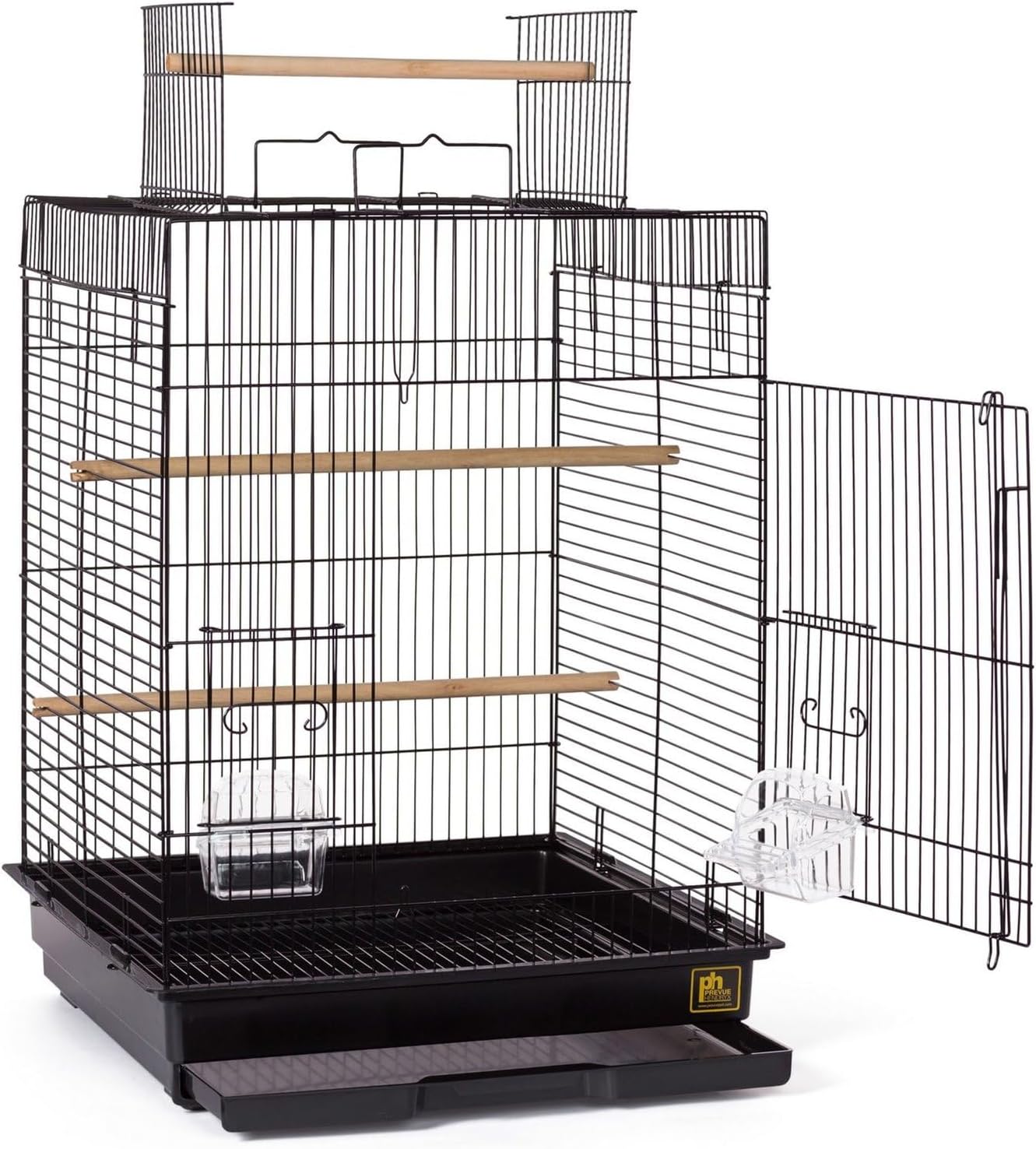 Prevue Pet Products Top Opening Bird Cage - Stand Alone Indoor Birdcage for Parakeets, Cockatiels, Conures, Lovebirds, and Similar Sized Birds, Durable Design with Playtop - Black