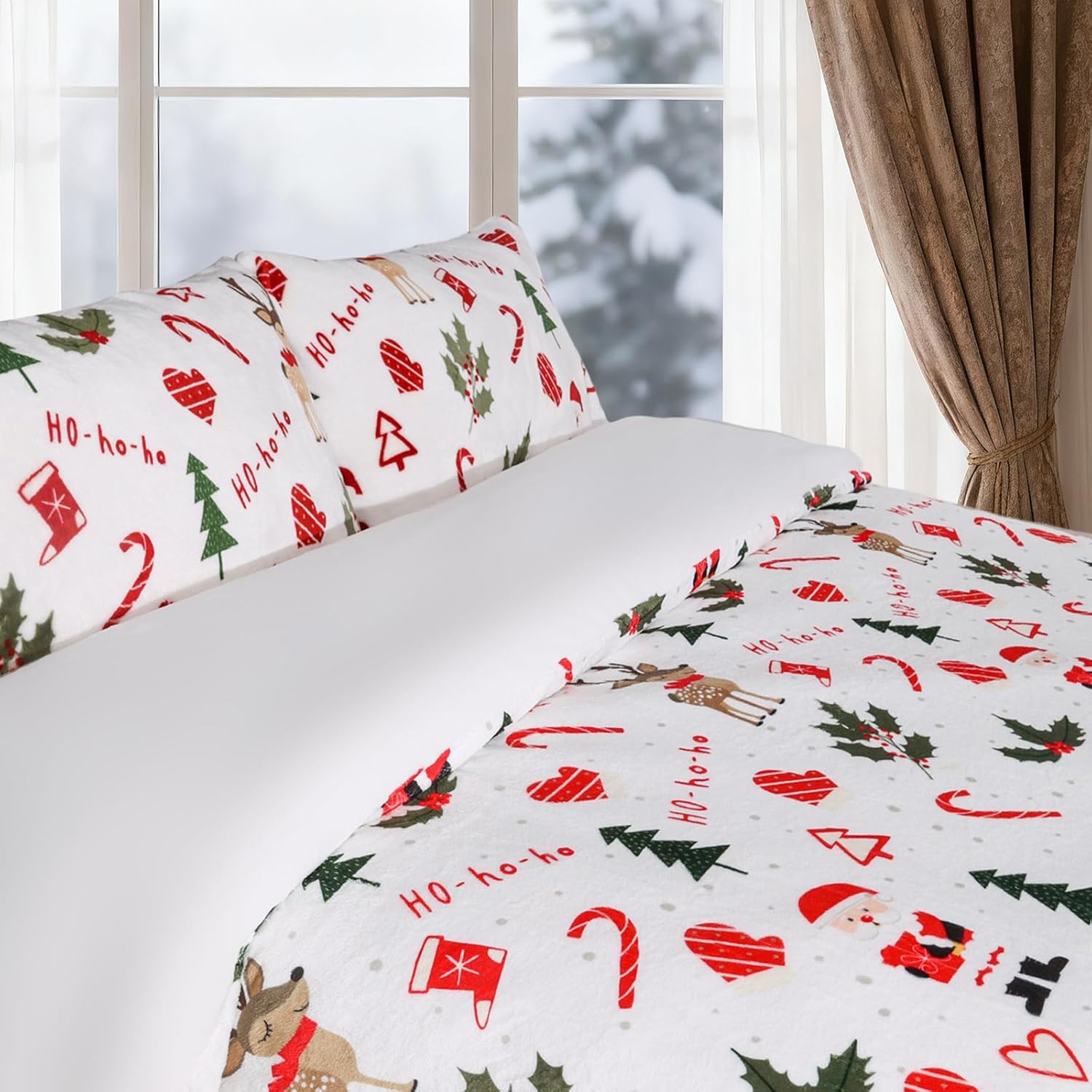 Gogreen Luxury Christmas Flannel Twin Duvet Cover Set, Soft & Breathable 2 Pieces Twin Bedding Sets, Pattern Twin Comfy, with Zipper Closure - Christmas Cute Deer