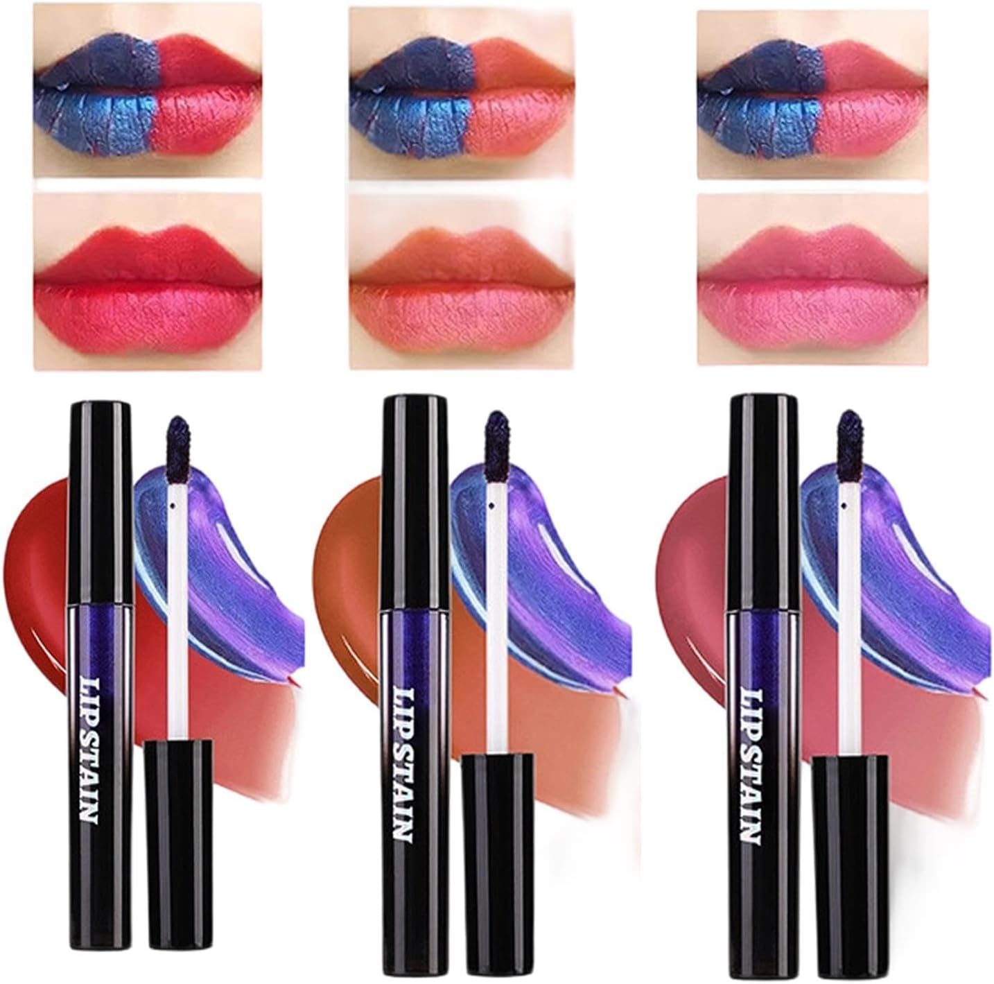 Waterproof Peel Off Lip Stain, Long Lasting Gloss Shine, 3 Pieces Pigmented Tint with Applicator, Peelable Lip Color with Hydration, Stylish Beauty Design Style, Cosmetic for Party Wedding Date Work