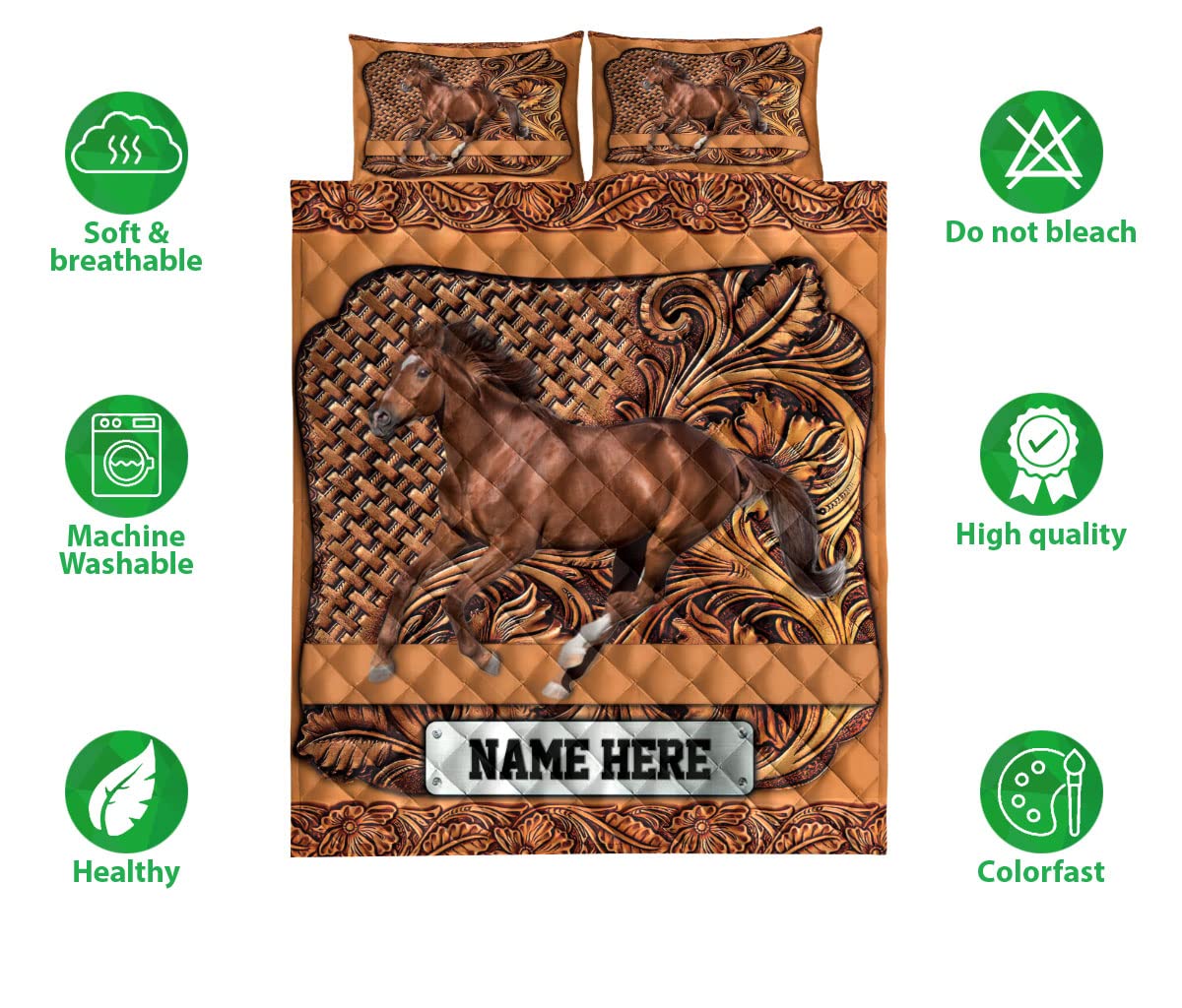 OhaPrints Custom Horse Sculpture Wood Pattern Unique Gifts Personalized Name Quilt Blanket & Pillowcases, Quilts Bedding Set & Pillow Cover, King Queen Double Twin Throw Full Size Bedspread Bed Sets