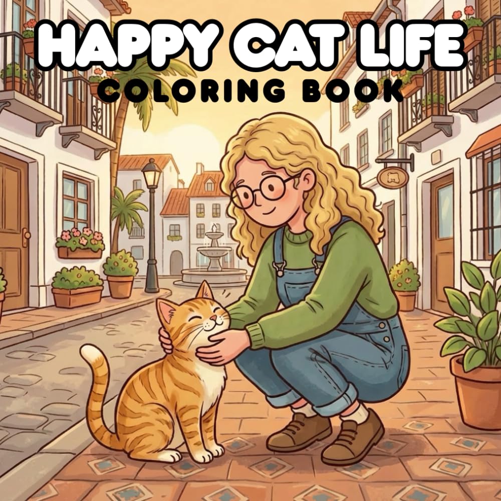 Happy Cat Life: A Relaxing Coloring Book for Adults and Teens Featuring Adorable Cat Moments (Happy Animals Life)