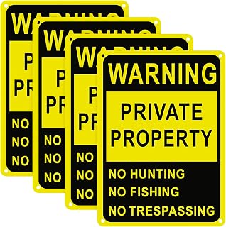 4 Pcs Posted No Trespassing Signs Private Property 10 x 14 Inch Weatherproof No Hunting Signs Reflective Aluminum Black Yellow Posted Sign for Warning Hunting Fishing Trapping