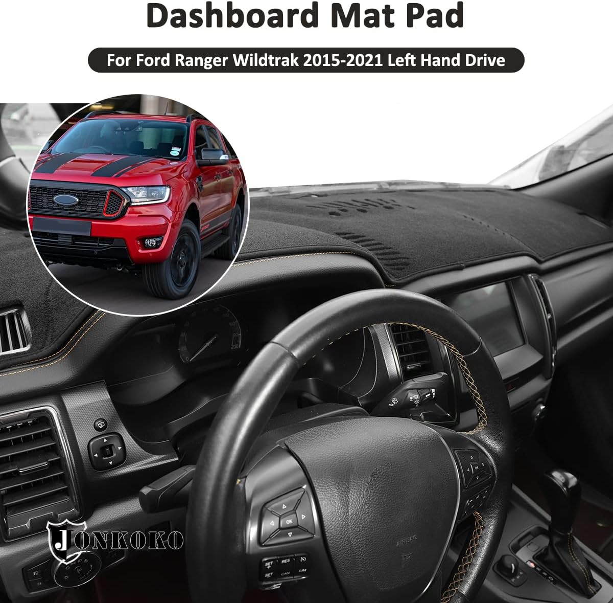 Black Dashboard Dash Board Cover Mat Carpet Compatible with Ford Ranger Wildtrak 2015-2022 Car Interior Dash Covers Dashboard Mat Pad (Left Hand Drive)