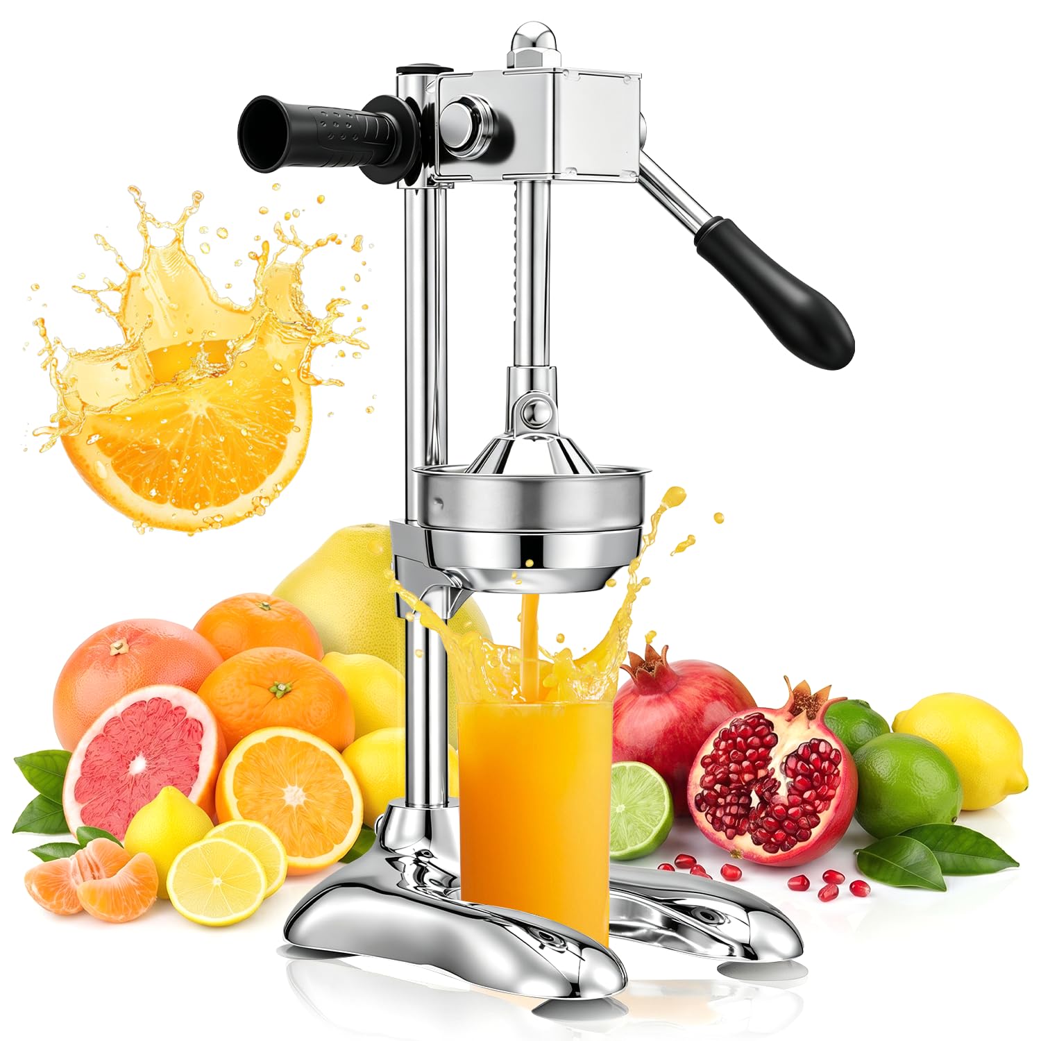 Stainless Steel Manual Citrus Juicer with Stable Countertop Base