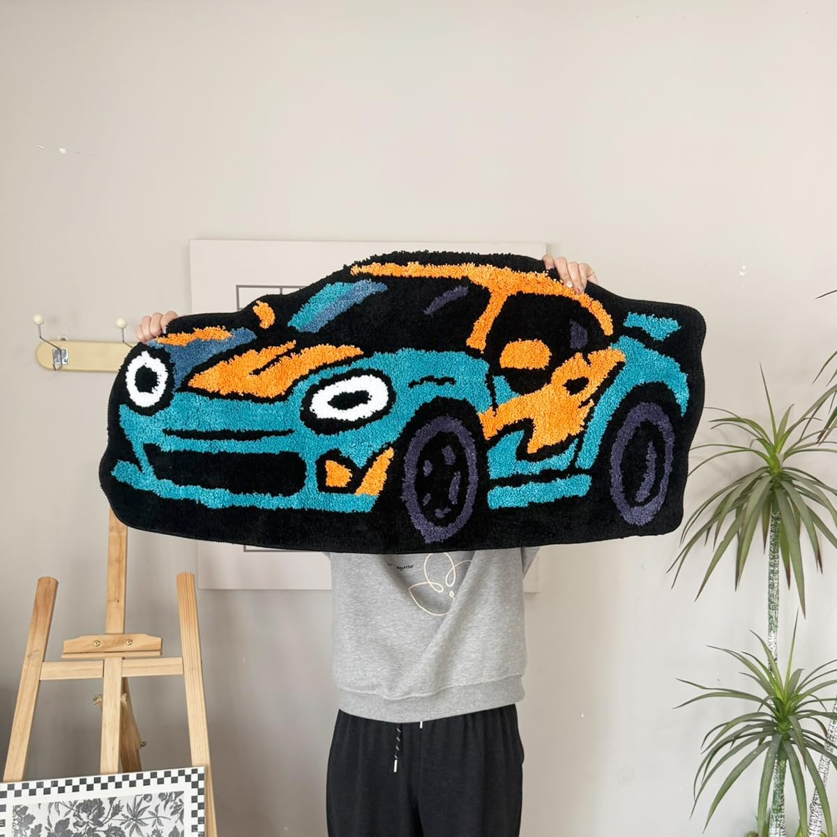 LAKEA Irregular Shaped Tufted Rug, Cartoon Sports Car Design Decorative Area Rug, Soft Non Slip Accent Floor Mat for Bedroom Living Room Gaming Room Kids Room Decor
