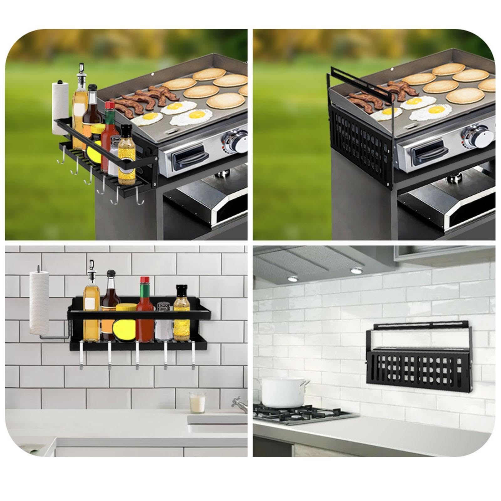 Griddle - Estante plegable de acero al carbono para especias de fácil instalación